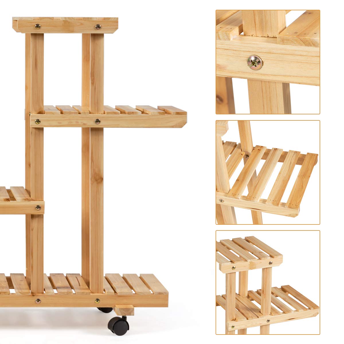 Giantex Rolling Flower Rack Wood Plant Stand on Wheels 