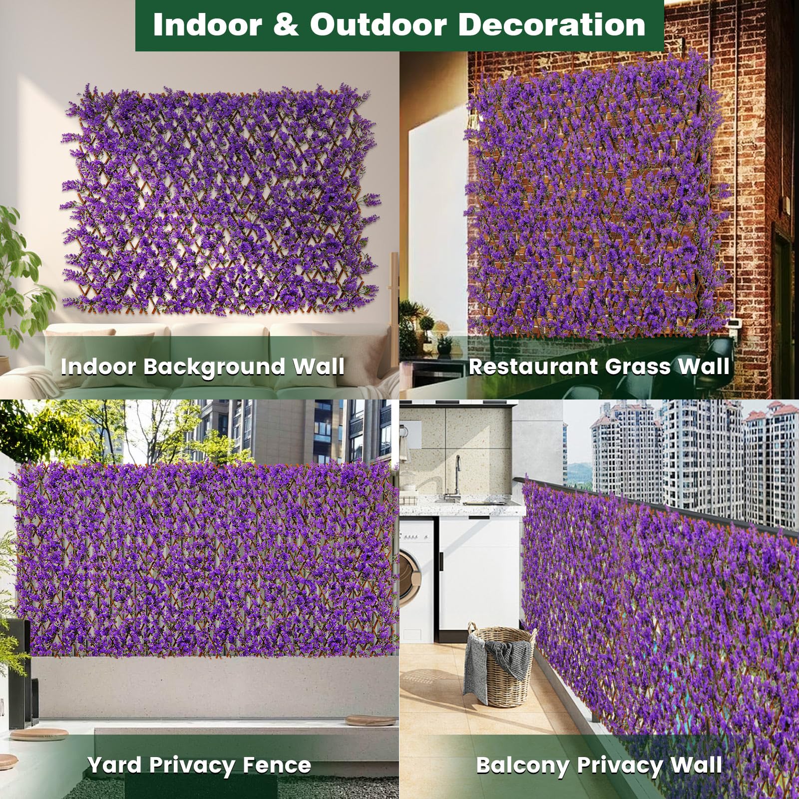 Giantex Expandable Fence Privacy Screen - Decorative Faux Purple Eucalyptus Fencing Panel for Balcony