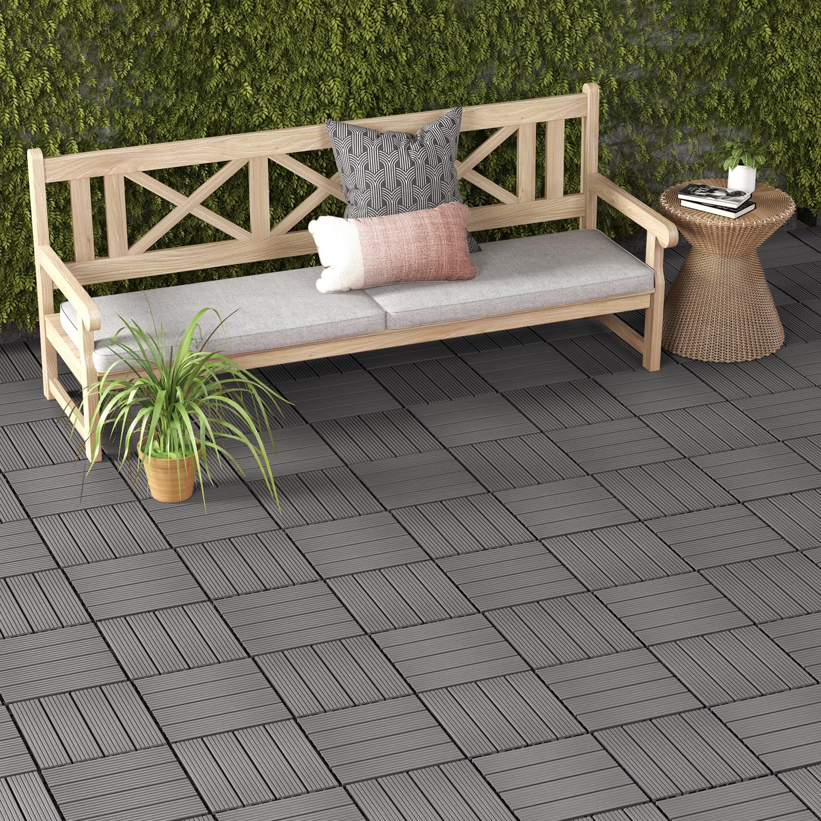 Giantex Interlocking Deck Tiles 18/36 Pack - 12 x 12 in Composite Outdoor Flooring Covering All Weather Use 