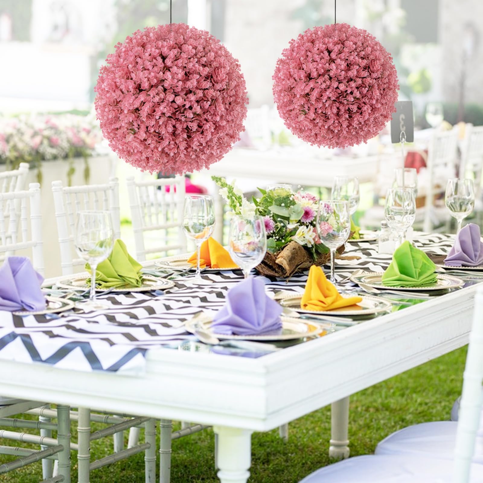 Giantex 2 PCS Artificial Plant Topiary Ball, 17.5'' Pink Faux Eucalyptus Decorative Balls for Wedding Home Decor 