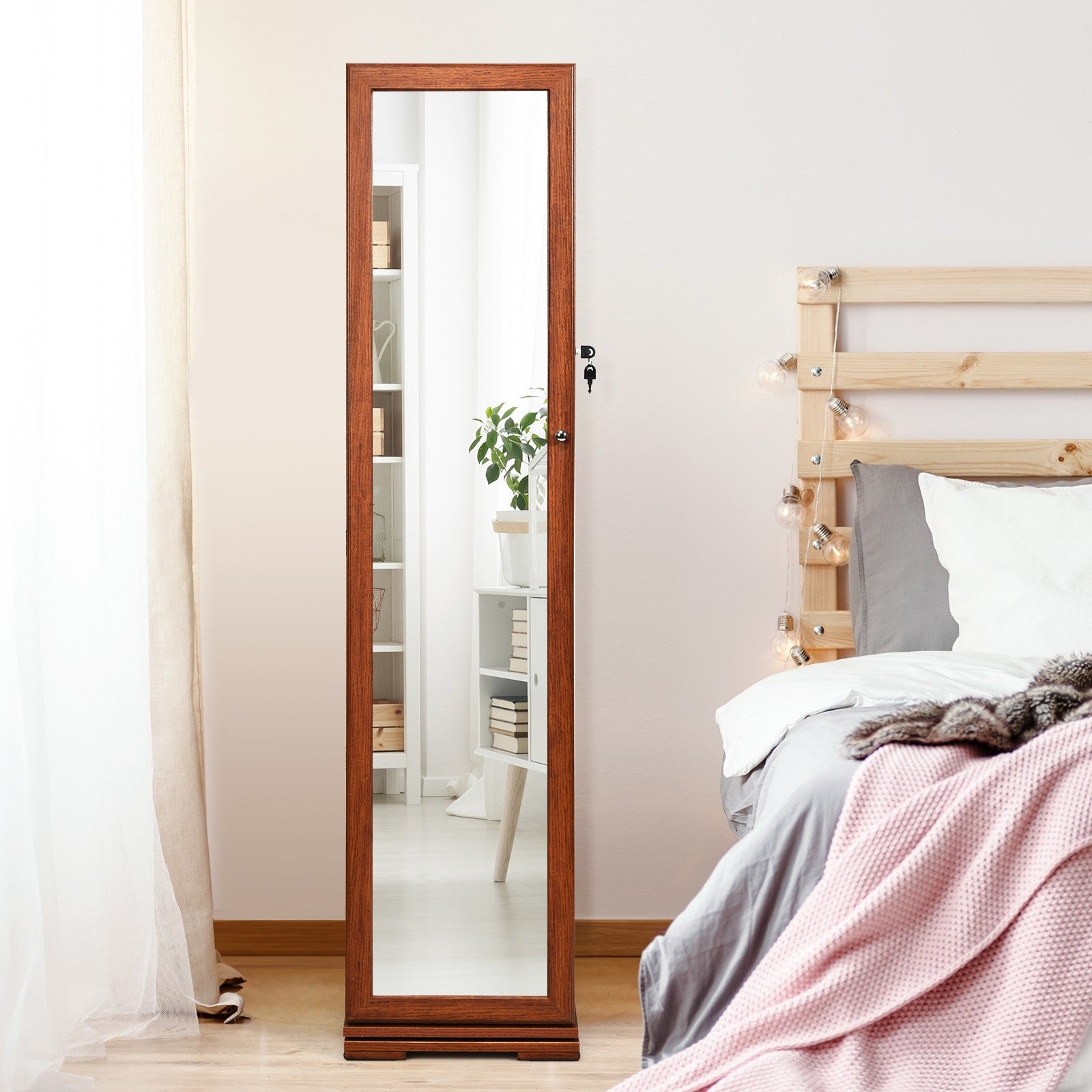 CHARMAID | 360-degree Rotating Jewelry Armoire with Higher Full Length Mirror 