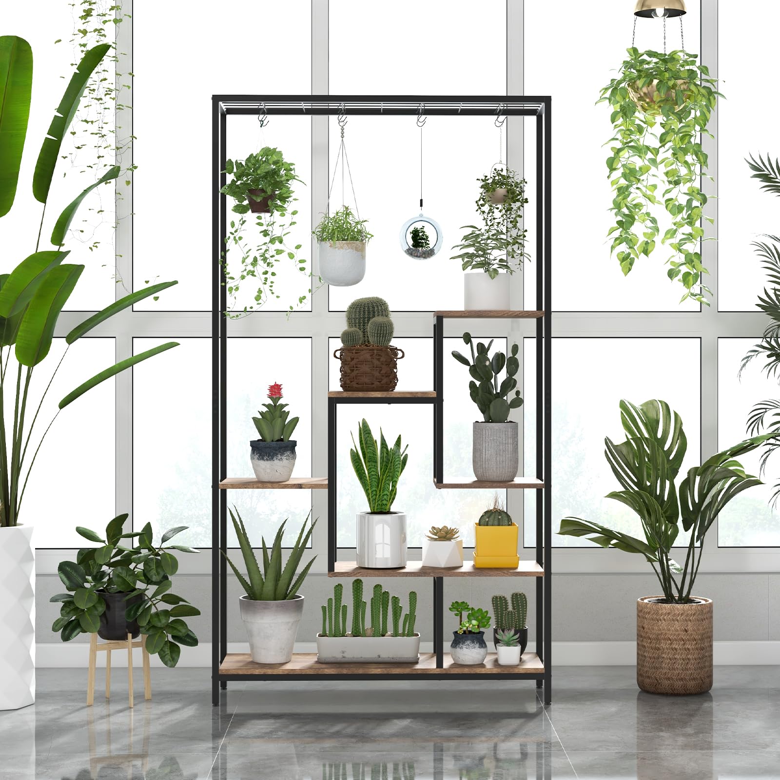 Giantex 71" Tall Plant Stand Indoor, 6-Tier Metal Plant Shelf with 10 Hanging Hooks 