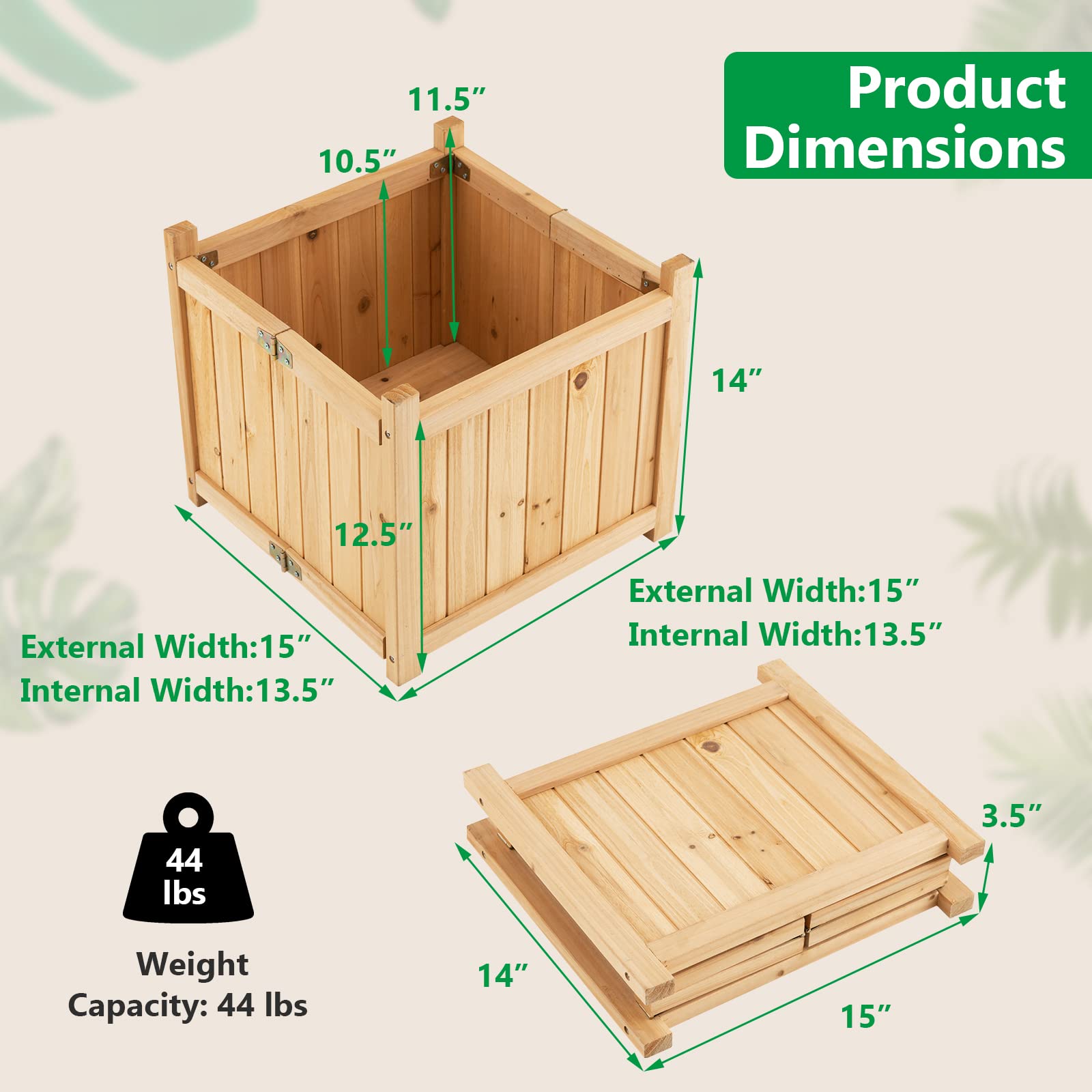 Giantex 15” Planter Raised Garden Bed - Wooden Planting Box, Outdoor Folding Square Planter 