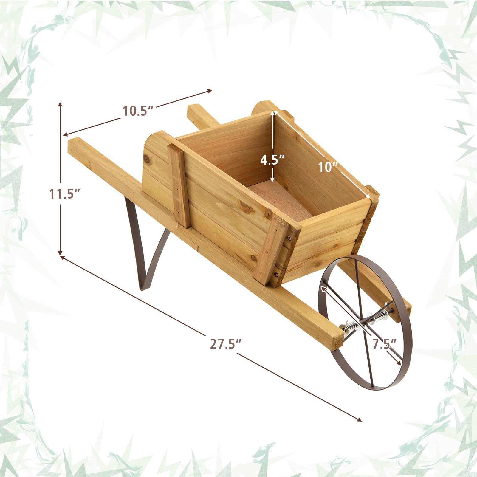 Giantex Wooden Wagon Planter, Small Wheelbarrow Wagon Flower, Indoor & Outdoor Raised Bed 