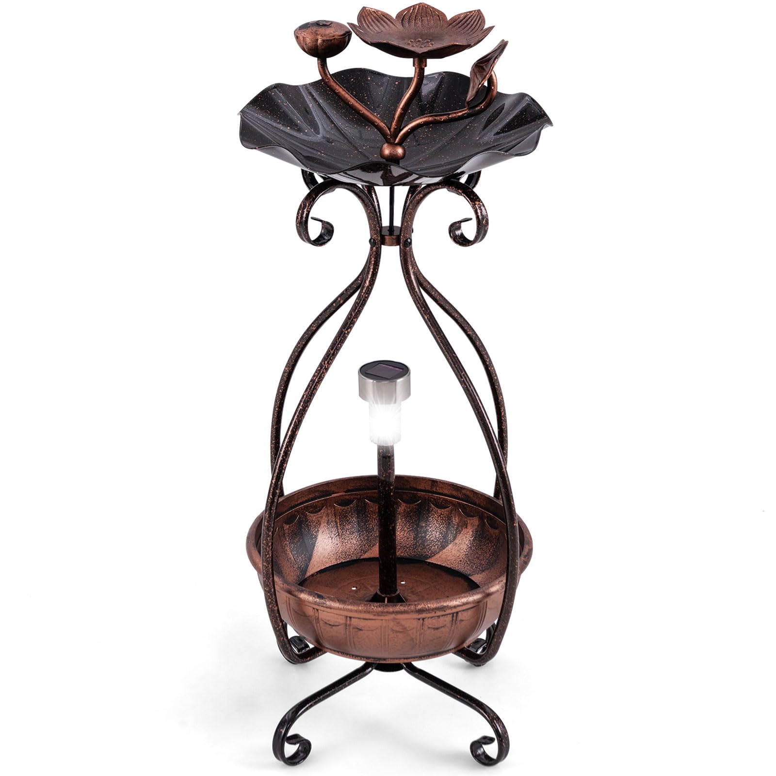 Giantex Bird Bath with Planter - Solar Lighted Bird Bath for Outside with Bird Feeder 