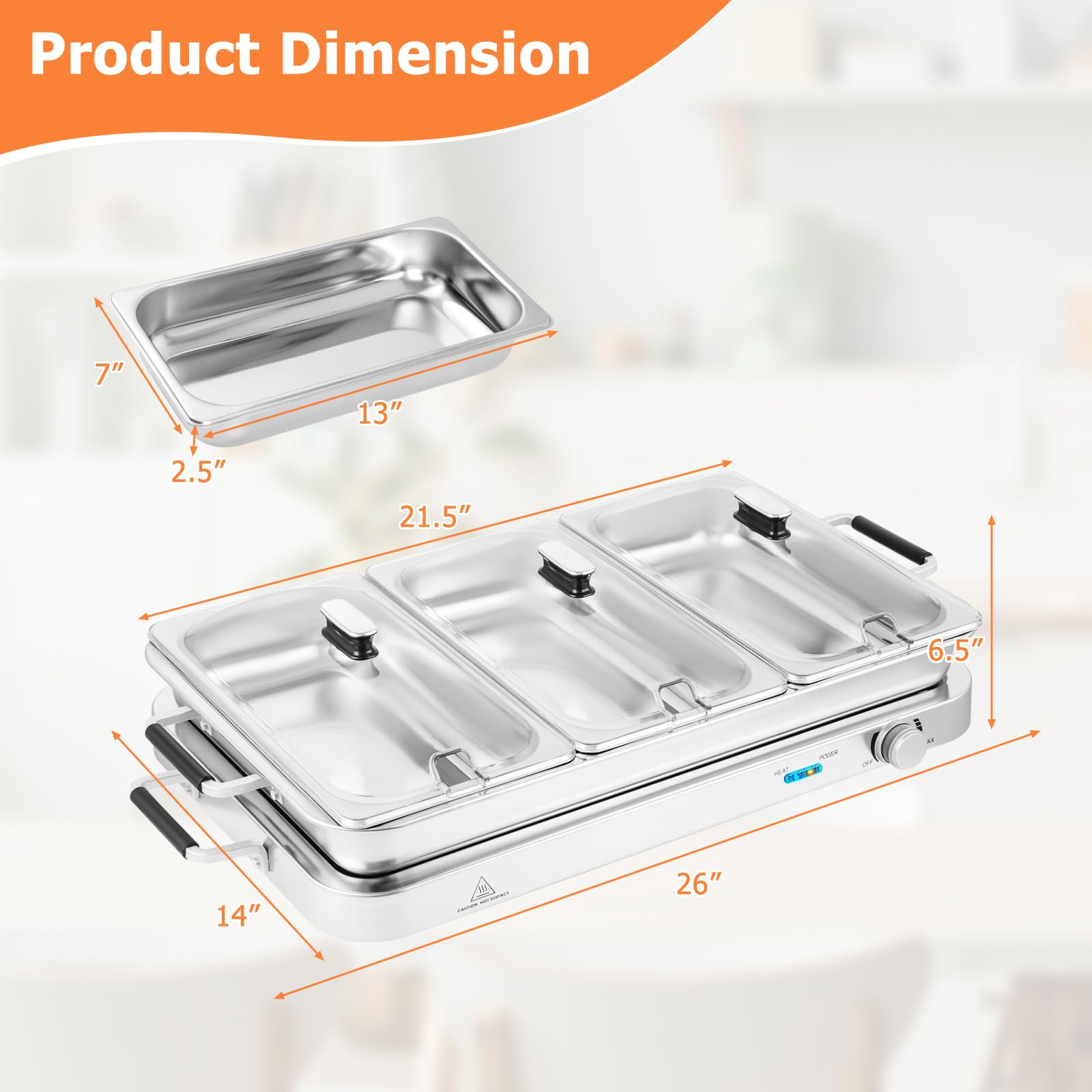 Giantex Buffet Server & Electric Food Warmer, 2-in-1 Food Warming Tray, Adjustable Temperature 