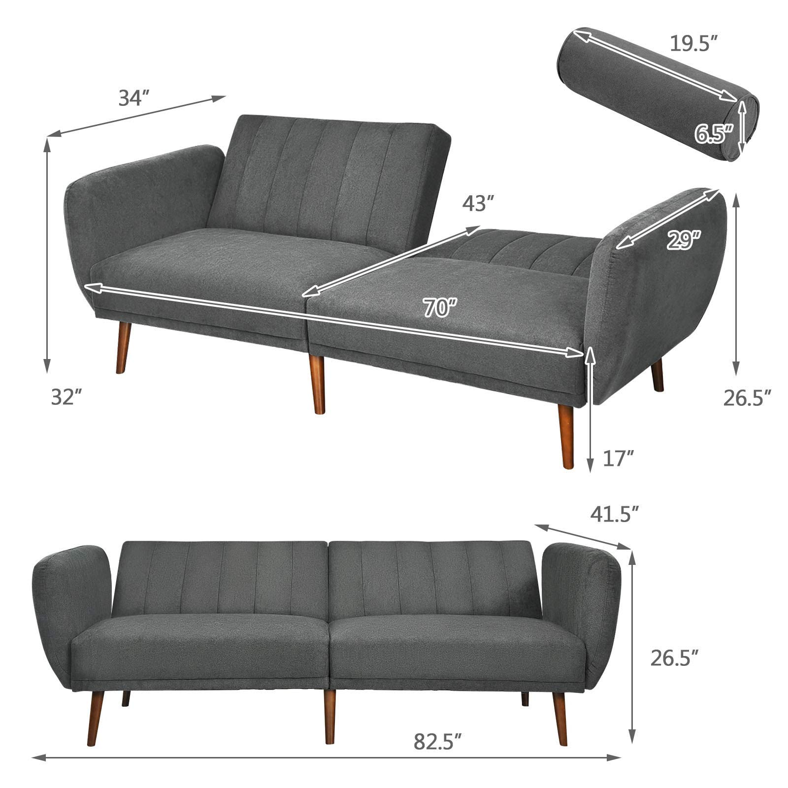 Giantex Foldable Futon Sofa Bed, Convertible Sofa Couch Upholstered Futon Sleeper Sofa with Pillow 