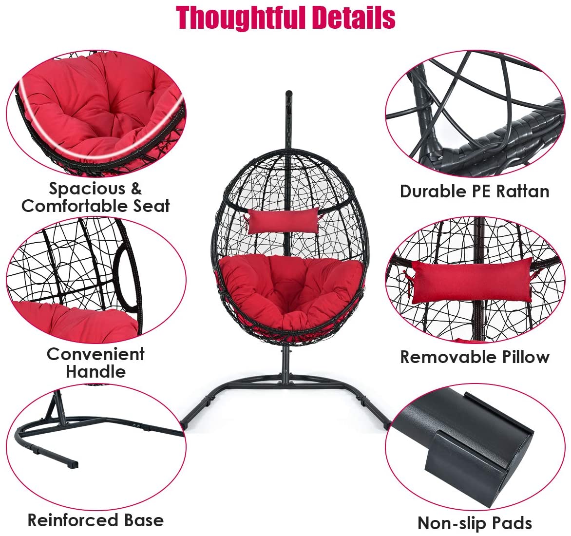 Hanging Egg Chair, Swing Chair with C Hammock Stand Set 