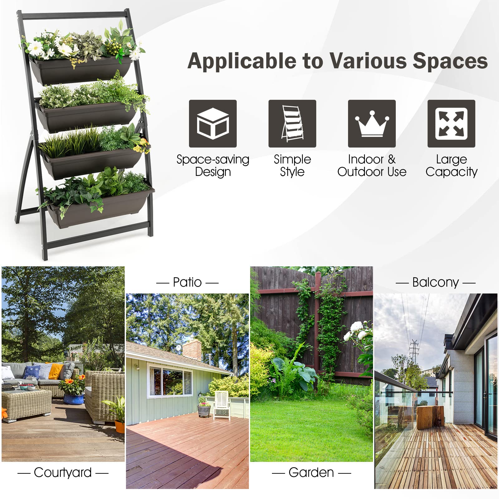 Giantex 2 Pcs 4.1FT Vertical Raised Garden Bed, 4-Tier Elevated Planter Box 