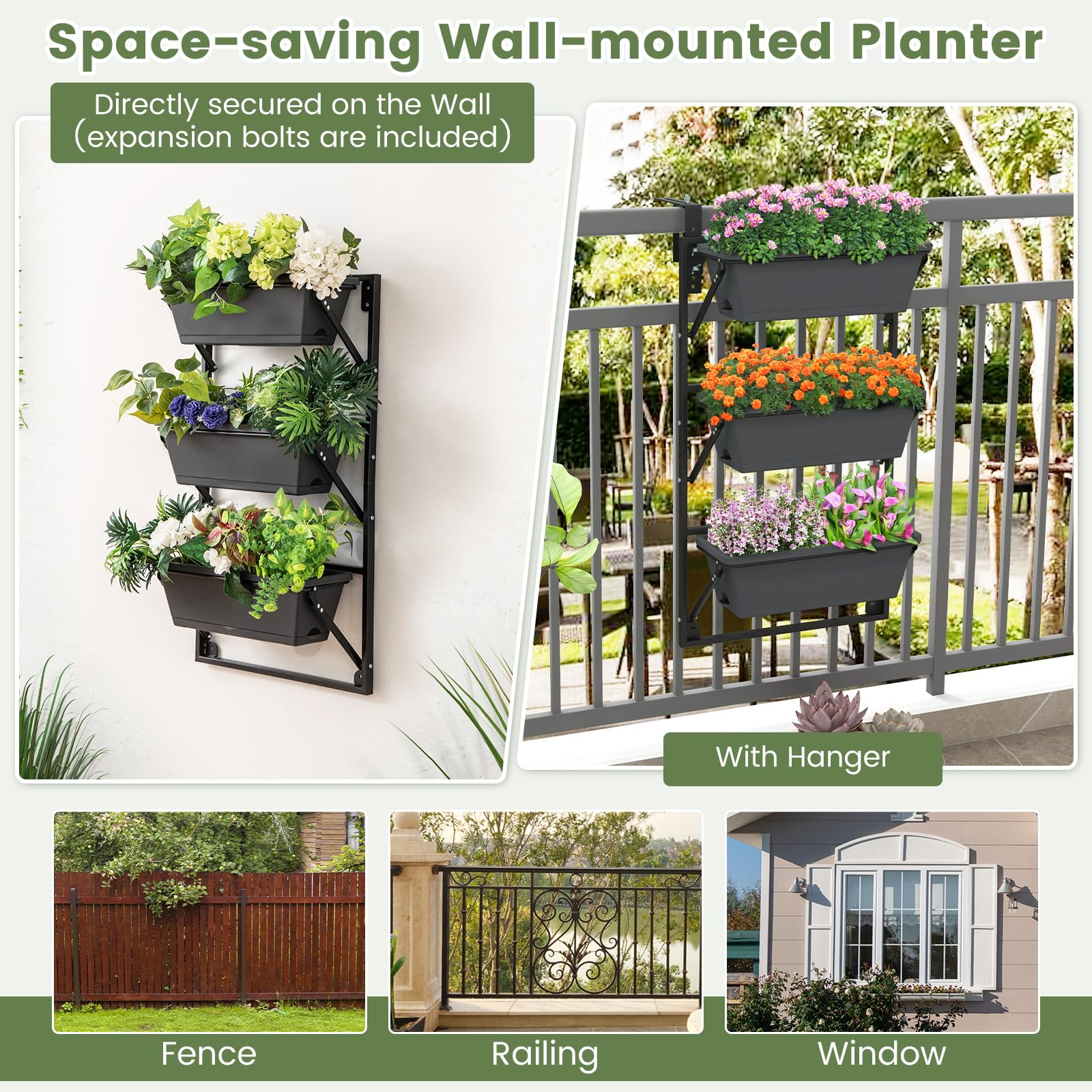 Giantex Vertical Raised Garden Bed, Hanging & Wall-Mounted Planter Garden Boxes 
