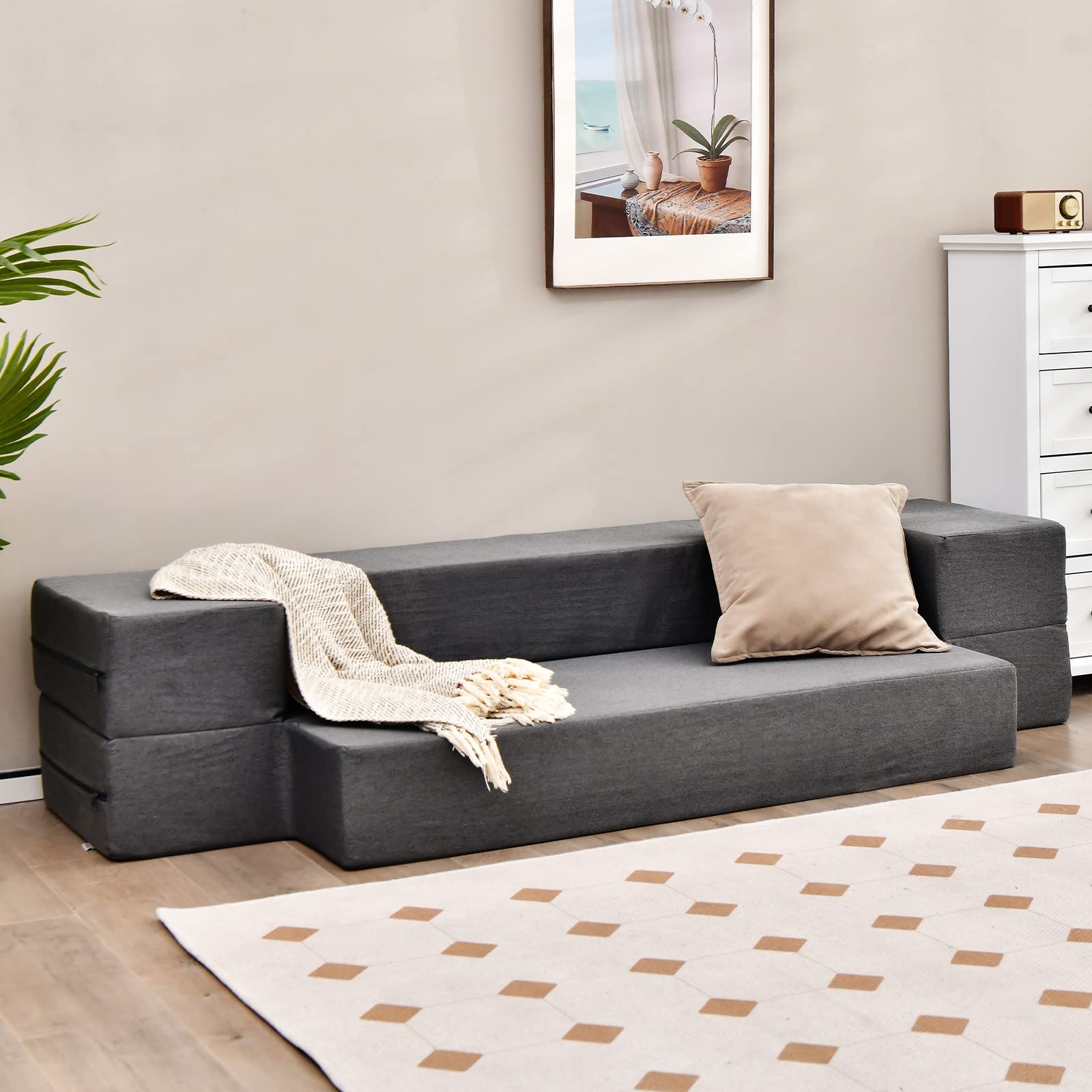 Giantex 8 Inch Folding Sofa Bed Couch, Memory Foam Futon Mattress Linen Fabric Sofa 