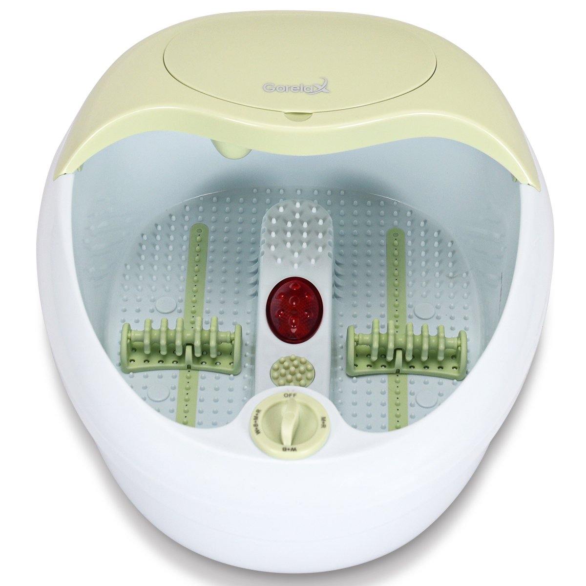 Giantex Foot Bath Massager Spa, Warm Heat Bubbles Electric Handheld Pedicure Feet Scrubber Removable Cover Vibration Massage (Green) 