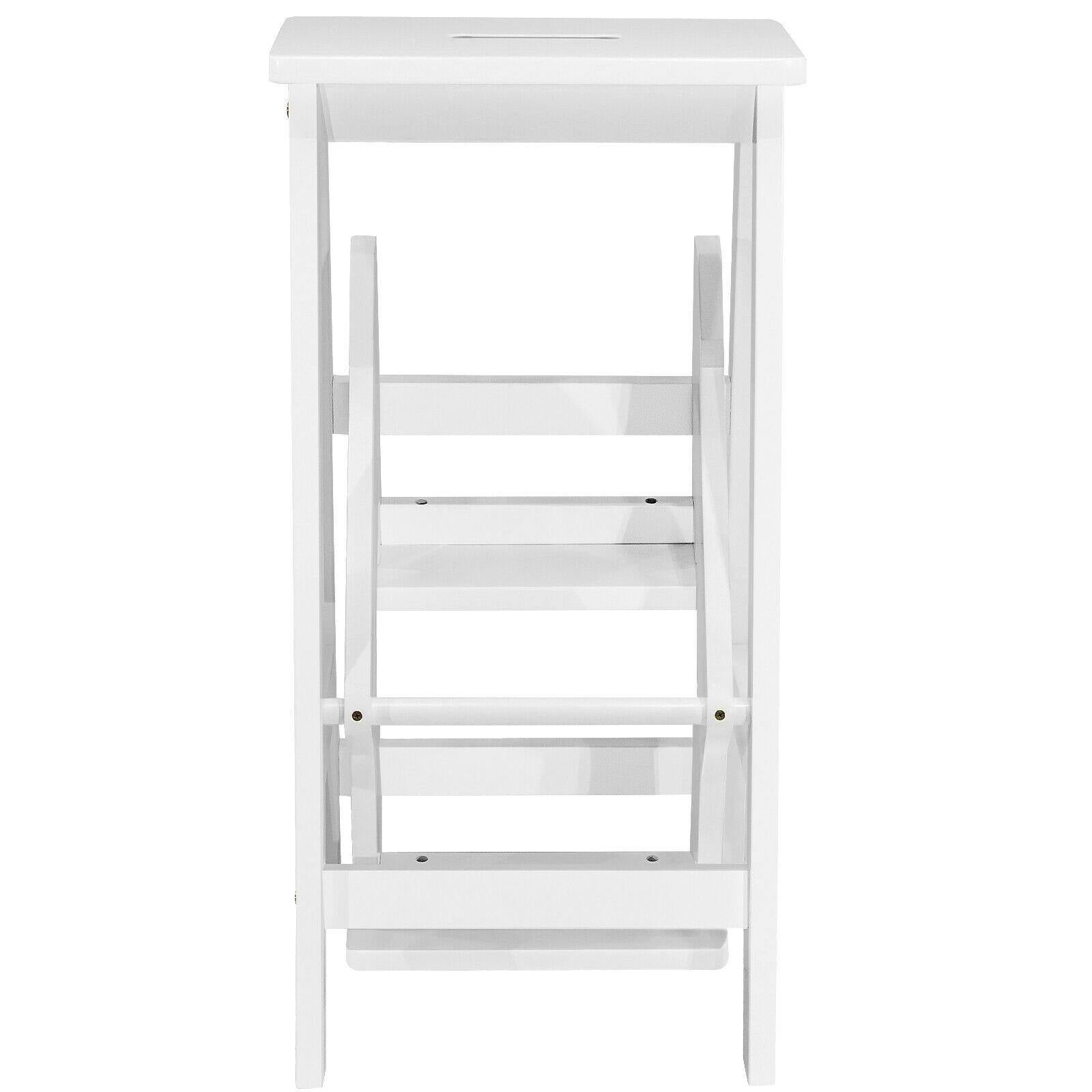 3 Tier Folding Step Ladder, Multifunction 3-in-1 Wood Step Stool 