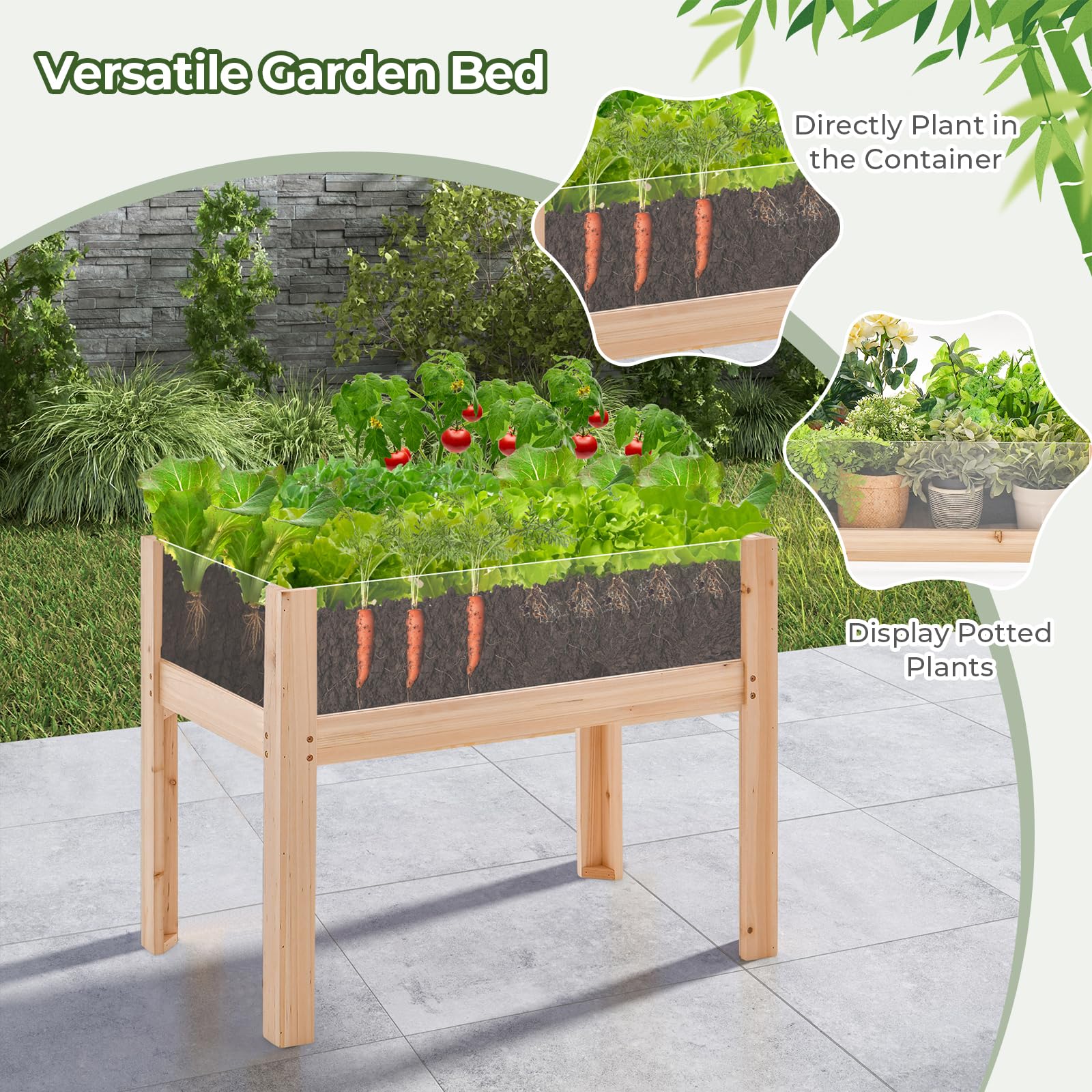 Giantex 30”x18”x24” Raised Garden Bed Elevated Wood Planter Box with Legs 