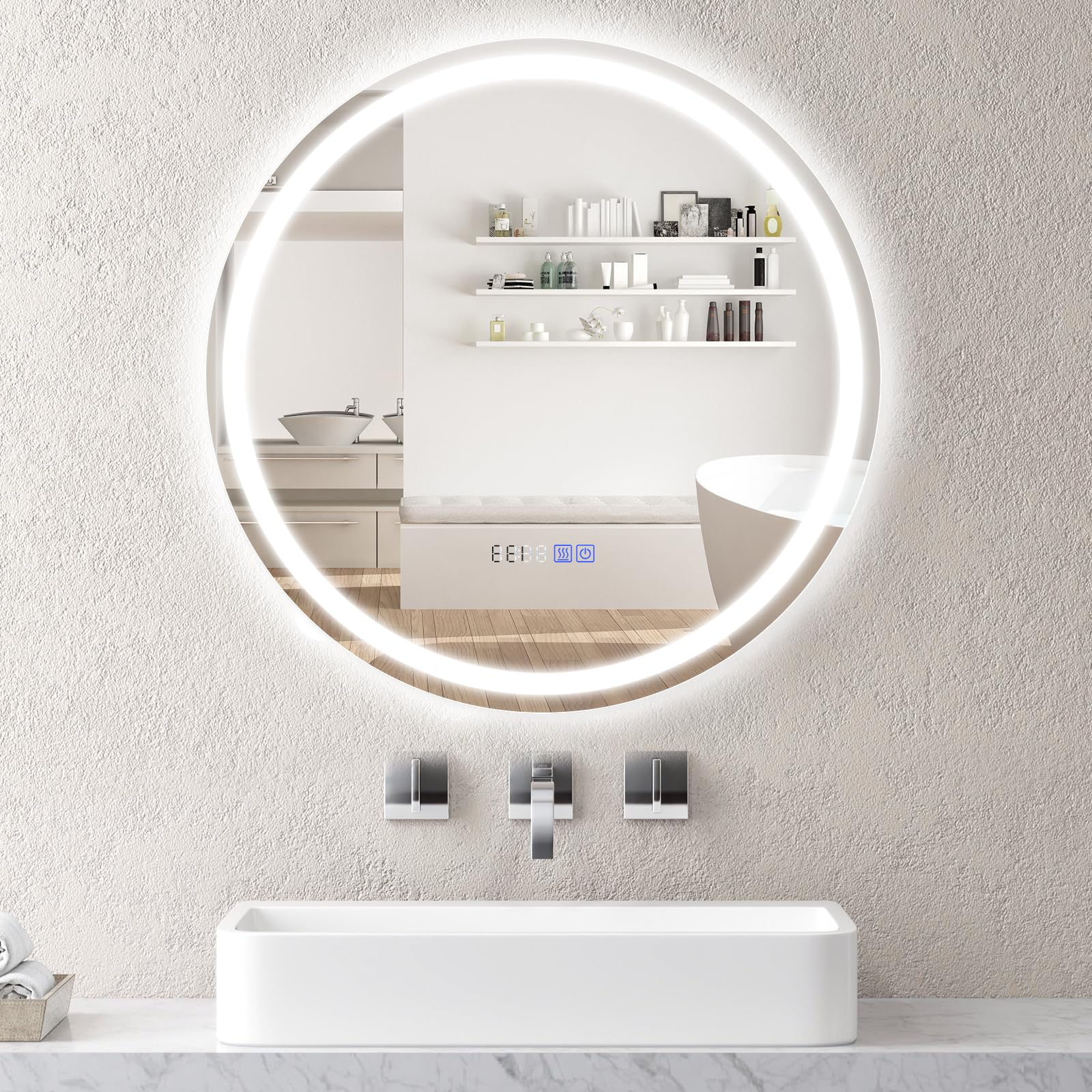 LED Bathroom Mirror - Lighted Vanity Mirror Wall Mounted, Front and Backlight, 3 Lighting Colors