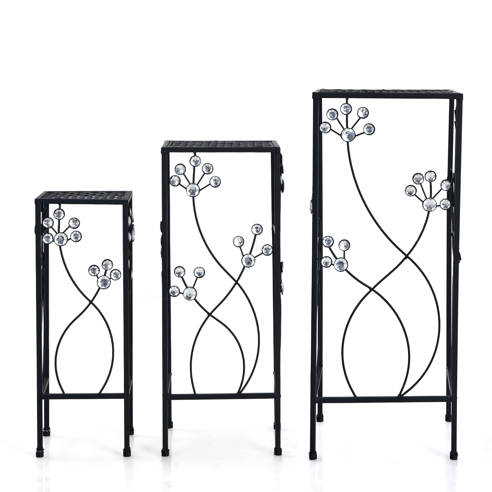 3 Pieces Flower Pots Display Rack with Vines and Crystal Floral Design 