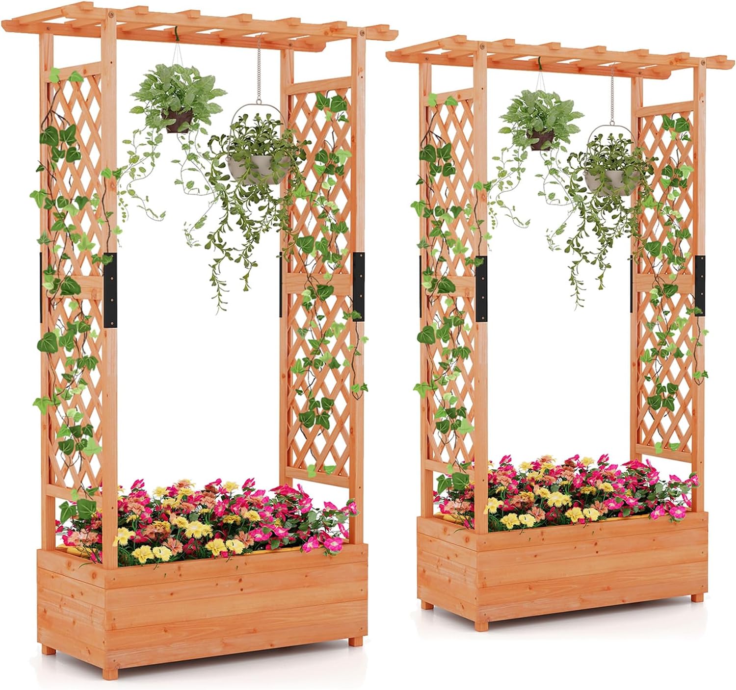 Giantex Raised Garden Bed with 2-Sided Trellis & Hanging Roof 