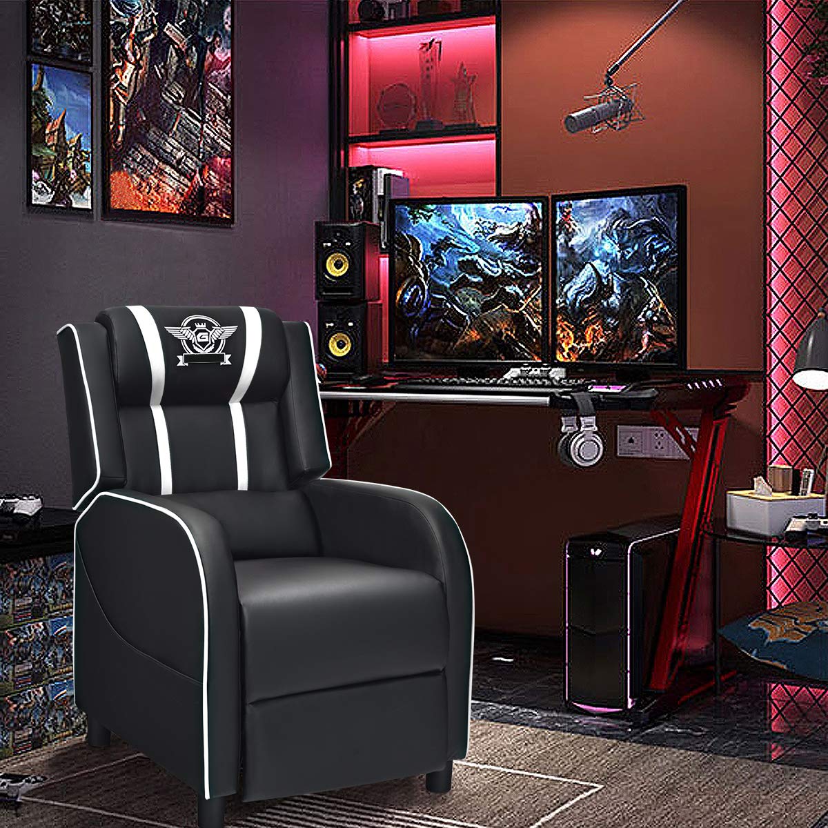 Giantex Gaming Recliner Chair, Racing Style Single Recliner Sofa w/ Cushion 