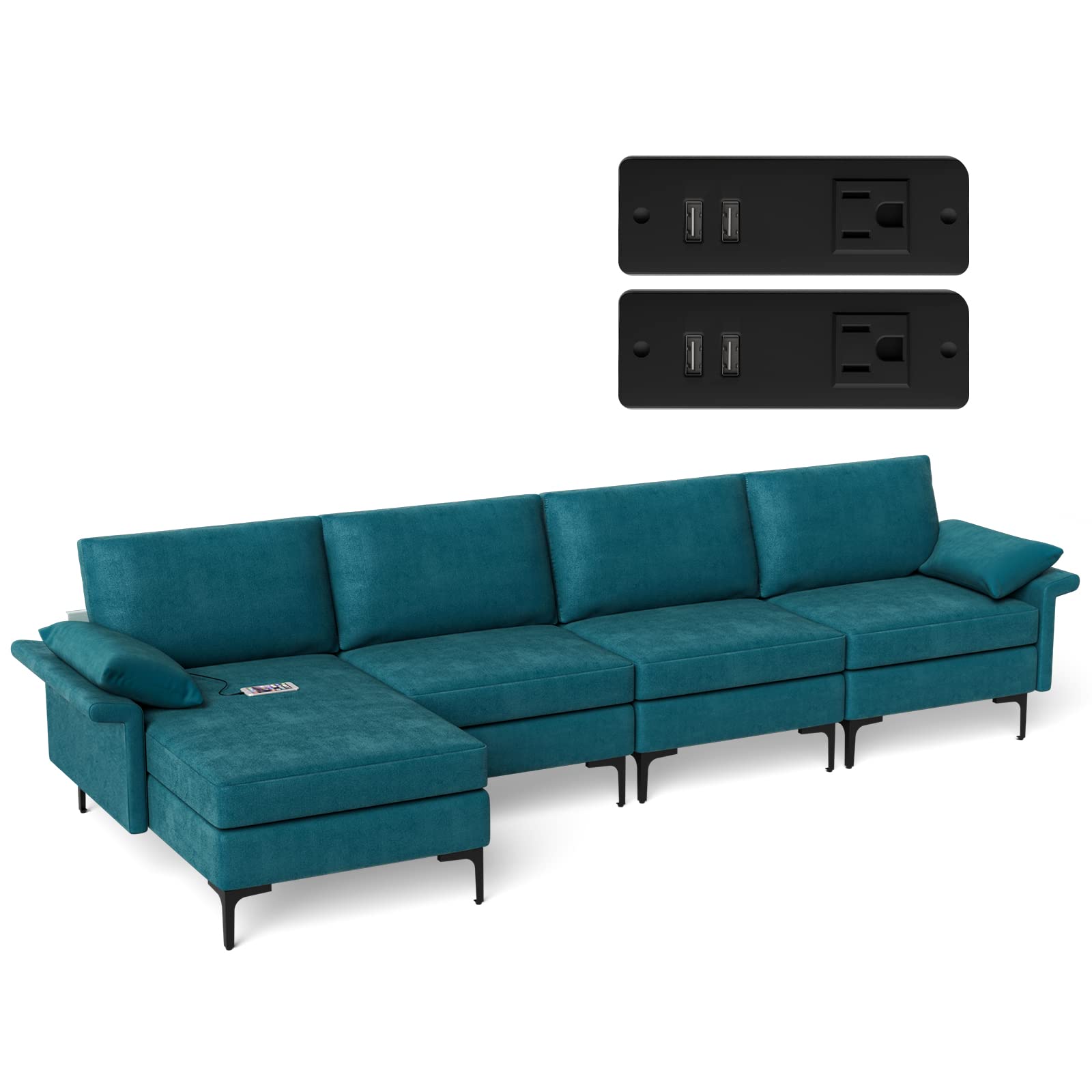 Giantex 130.5" L Convertible Sofa Couch, Sectional Sleeper 