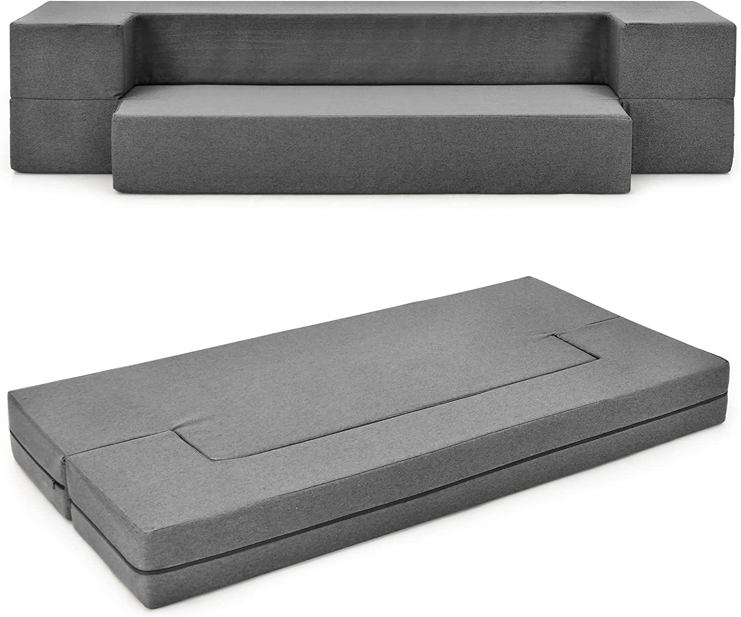 Giantex 8 Inch Folding Sofa Bed Couch, Memory Foam Futon Mattress Linen Fabric Sofa 