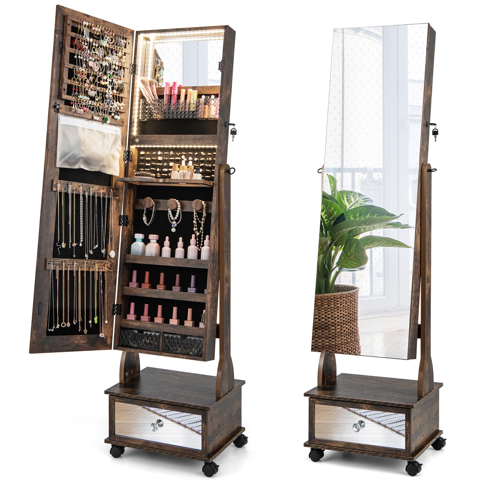 CHARMAID Jewelry Armoire with Full Length Mirror 