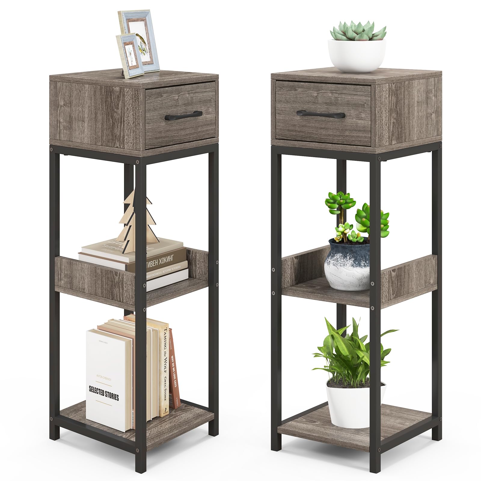 Giantex 3 Tier Tall Plant Stand Indoor, 36 Inch Corner Plant Holder with Drawer & Metal Frame 