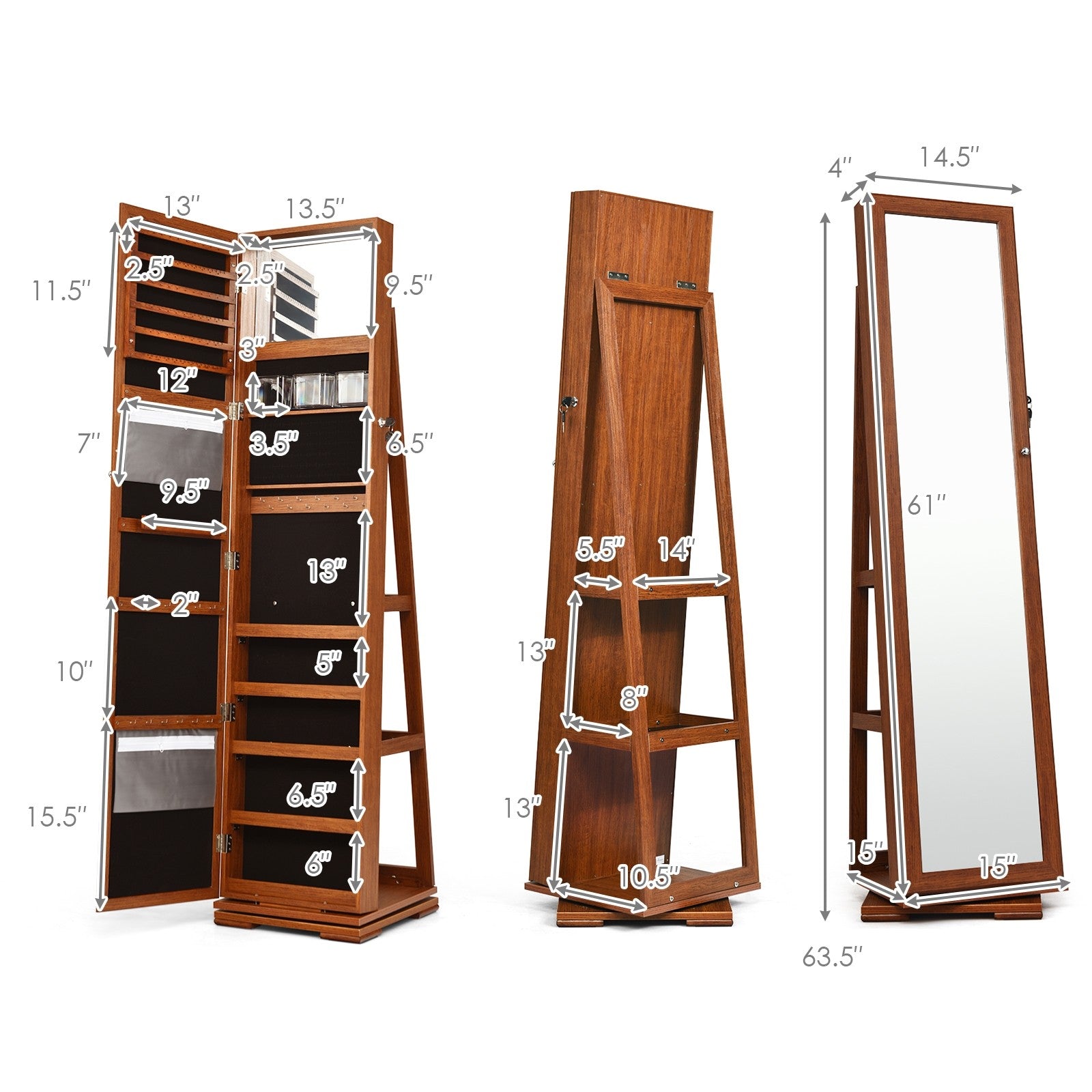 CHARMAID | 360-degree Rotating Jewelry Armoire with Higher Full Length Mirror 