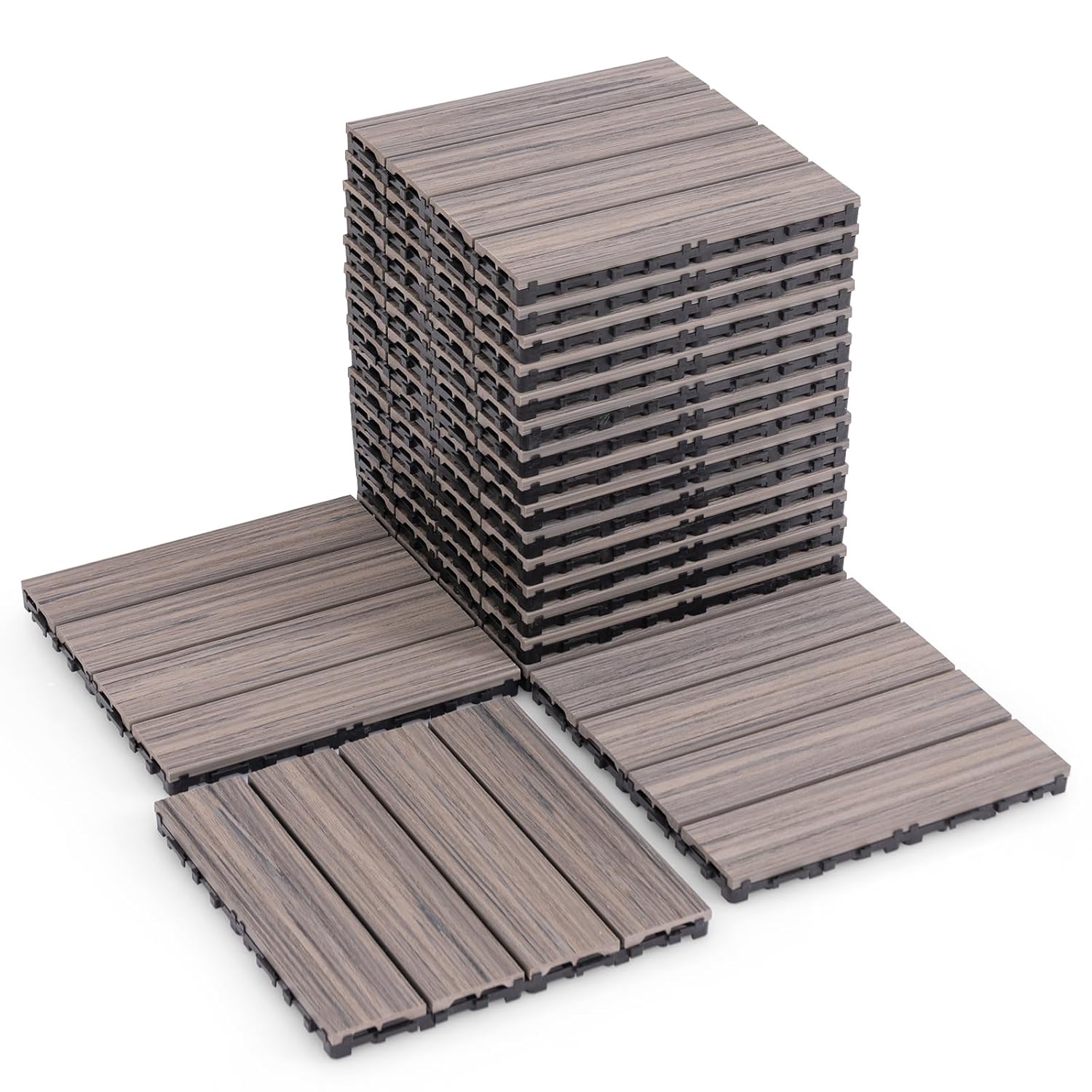 Giantex Interlocking Deck Tiles 18/36 Pack - 12" x 12" Weatherproof Composite Outdoor Flooring Covering 