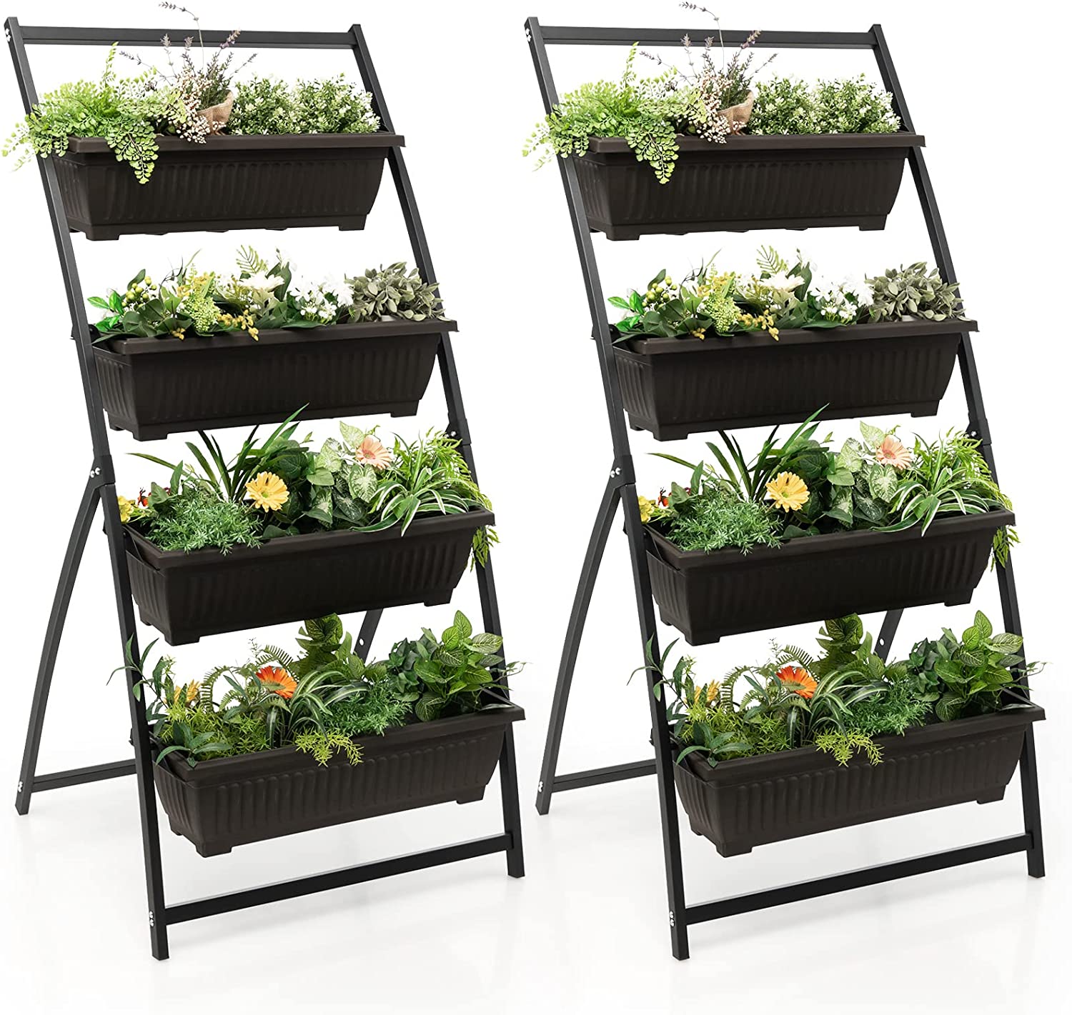 Giantex 2 Pcs 4.1FT Vertical Raised Garden Bed, 4-Tier Elevated Planter Box 