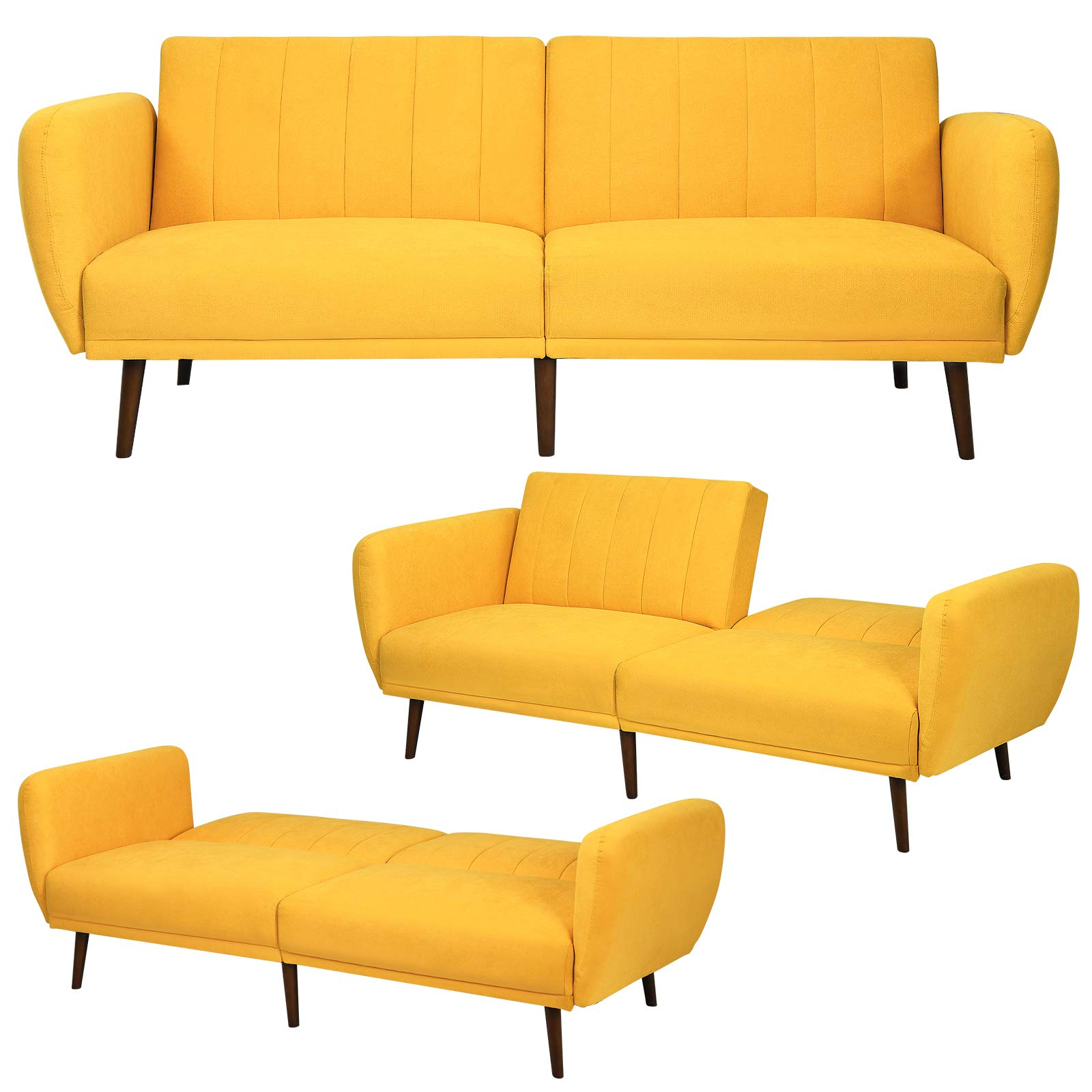 Giantex Foldable Futon Sofa Bed, Convertible Sofa Couch Upholstered Futon Sleeper Sofa with Pillow 