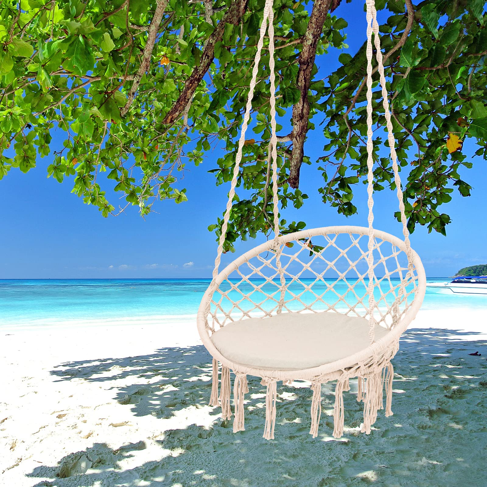 Giantex Hammock Chair Macrame Swing - Hanging Chair with Cushion and Hardware Kit, 330 LBS Weight Capacity 