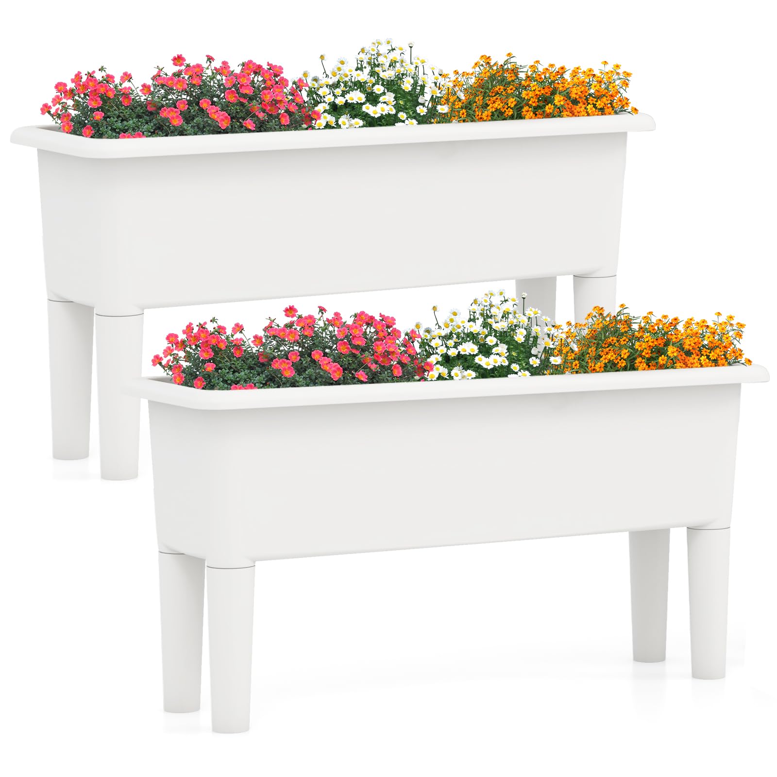 Giantex Raised Garden Beds Outdoor Set of 2, Self-Watering Planter Box with Detachable Legs & Drainage Hole 