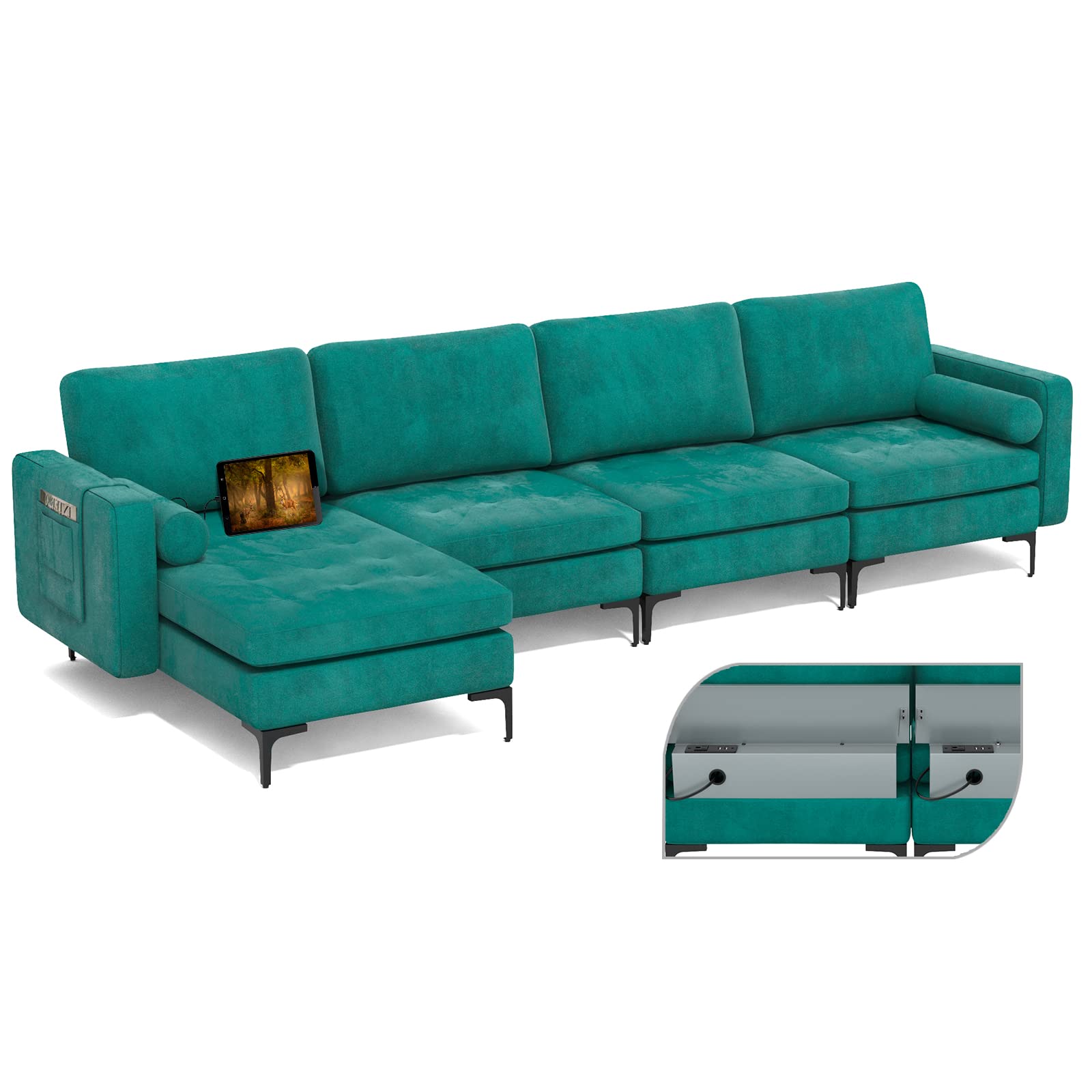Giantex Sectional Sofa Couch, Convertible Sleeper with 2 or 1 USB Ports Socket 