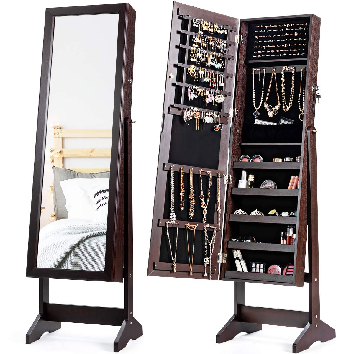 CHARMAID Freestanding Lockable Jewelry Organizer Box with Large Storage Capacity 