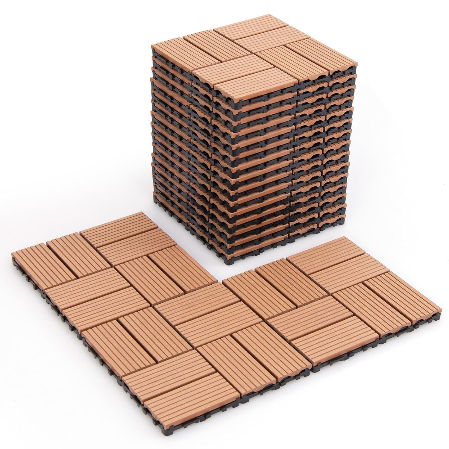 Giantex 18/36 PCS Interlocking Deck Tiles - 12" x 12" Composite Decking Boards Waterproof All Weather