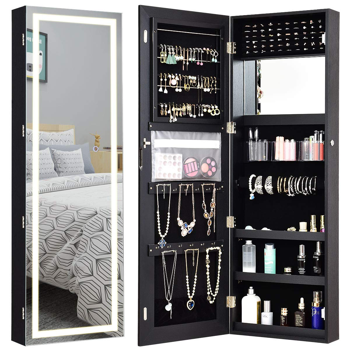 CHARMAID Jewelry Cabinet with LED Touch Screen Mirror 