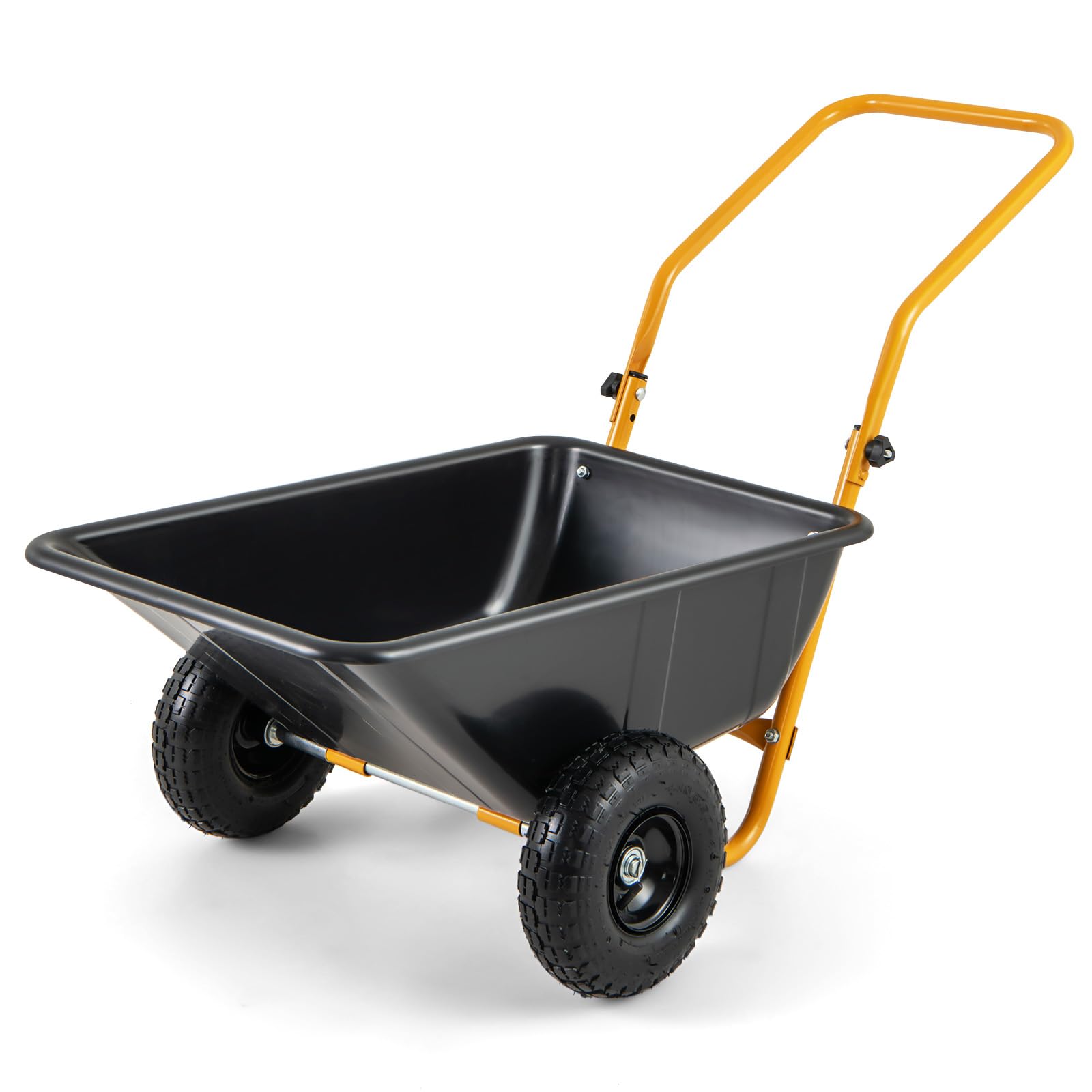 Giantex Dual-Wheel Wheelbarrow, Heavy-Duty Garden Utility Cart with Built-in Stand, Pneumatic Tires, 330 Lbs Capacity, Foldable Handle 