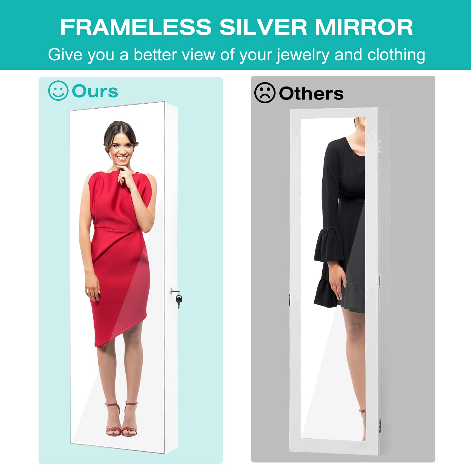CHARMAID LED Strip Jewelry Armoire with 47.2" H Full Length Mirror 