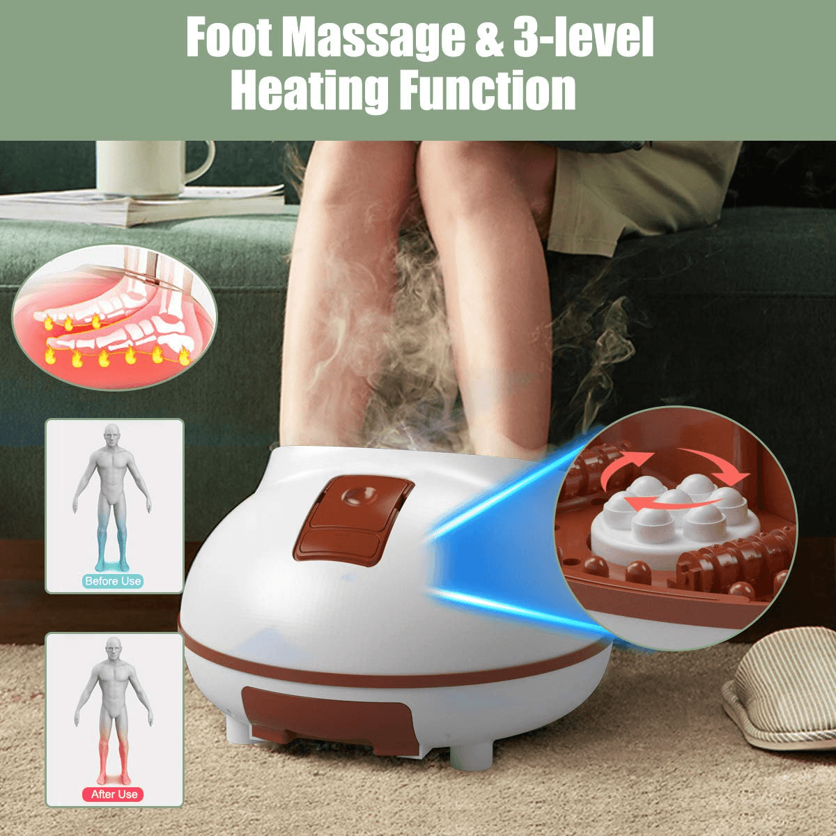 Giantex Steam Foot Spa Bath Massager w/3 Heat Levels, Pedicure Massage Rollers, Foot Spa Massager for Stress Relief (Brown/Gray) 