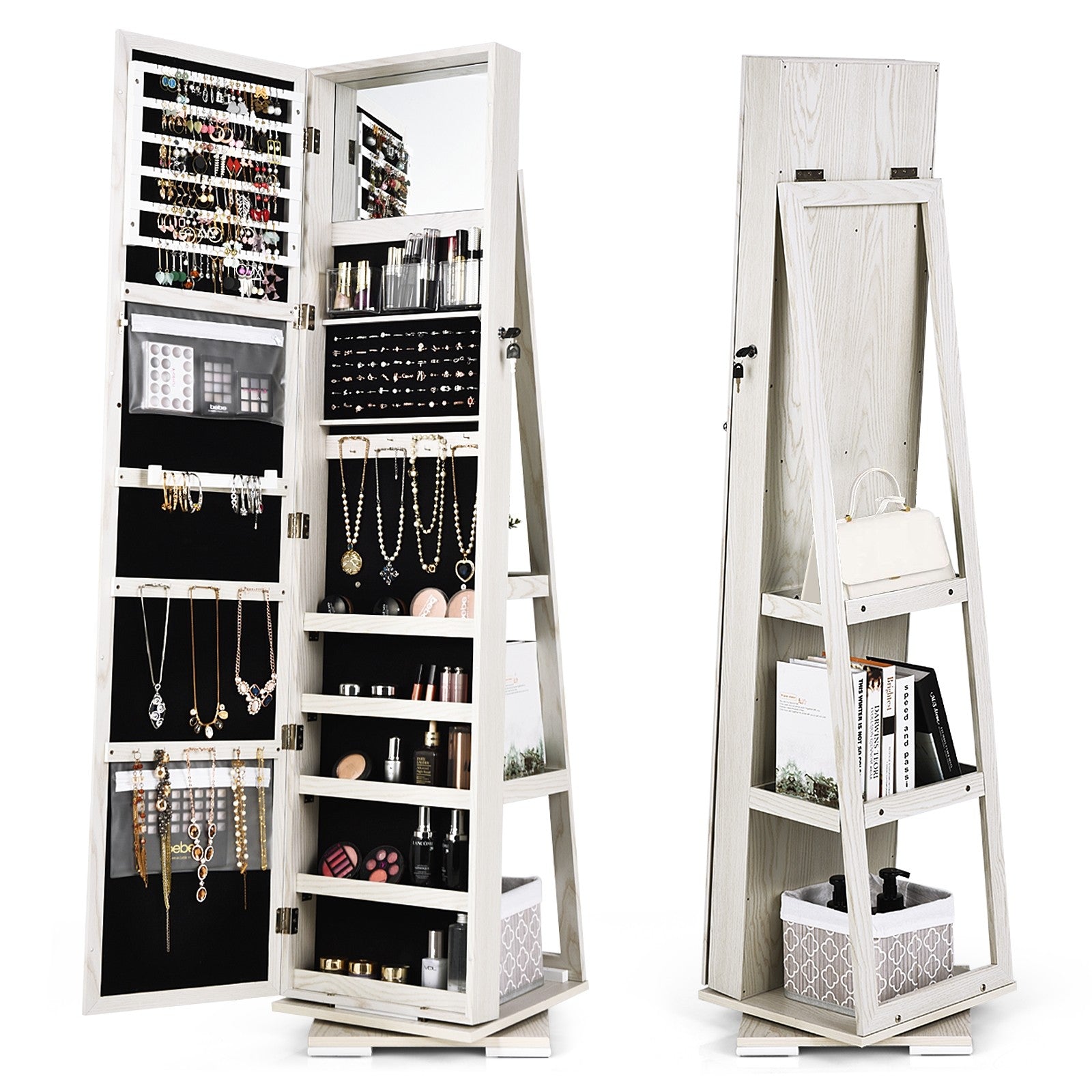 CHARMAID | 360-degree Rotating Jewelry Armoire with Higher Full Length Mirror 
