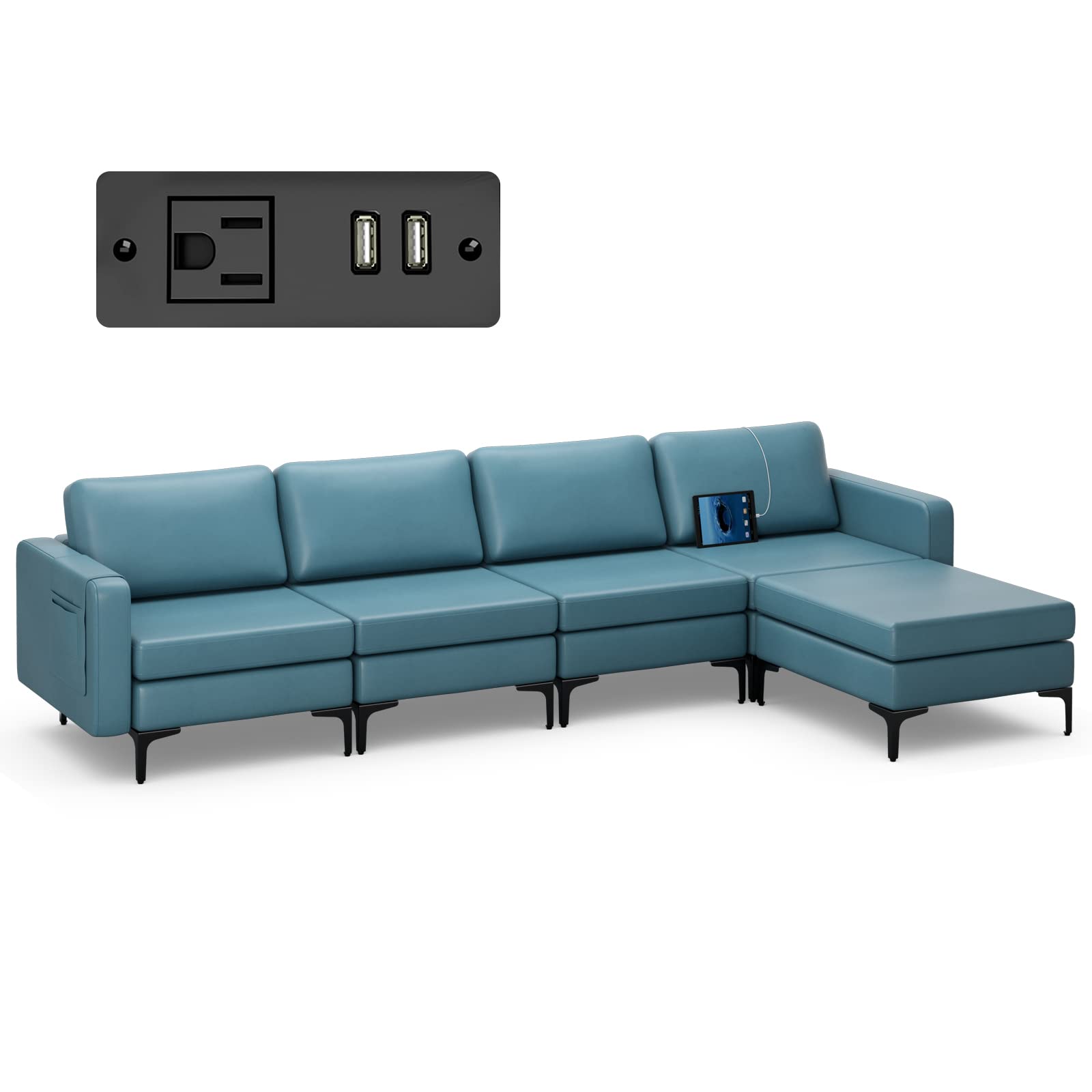 Giantex 4 Seat Convertible Sofa Couch, 123" L Sectional Sleeper with 2 or 1 USB Ports Socket 