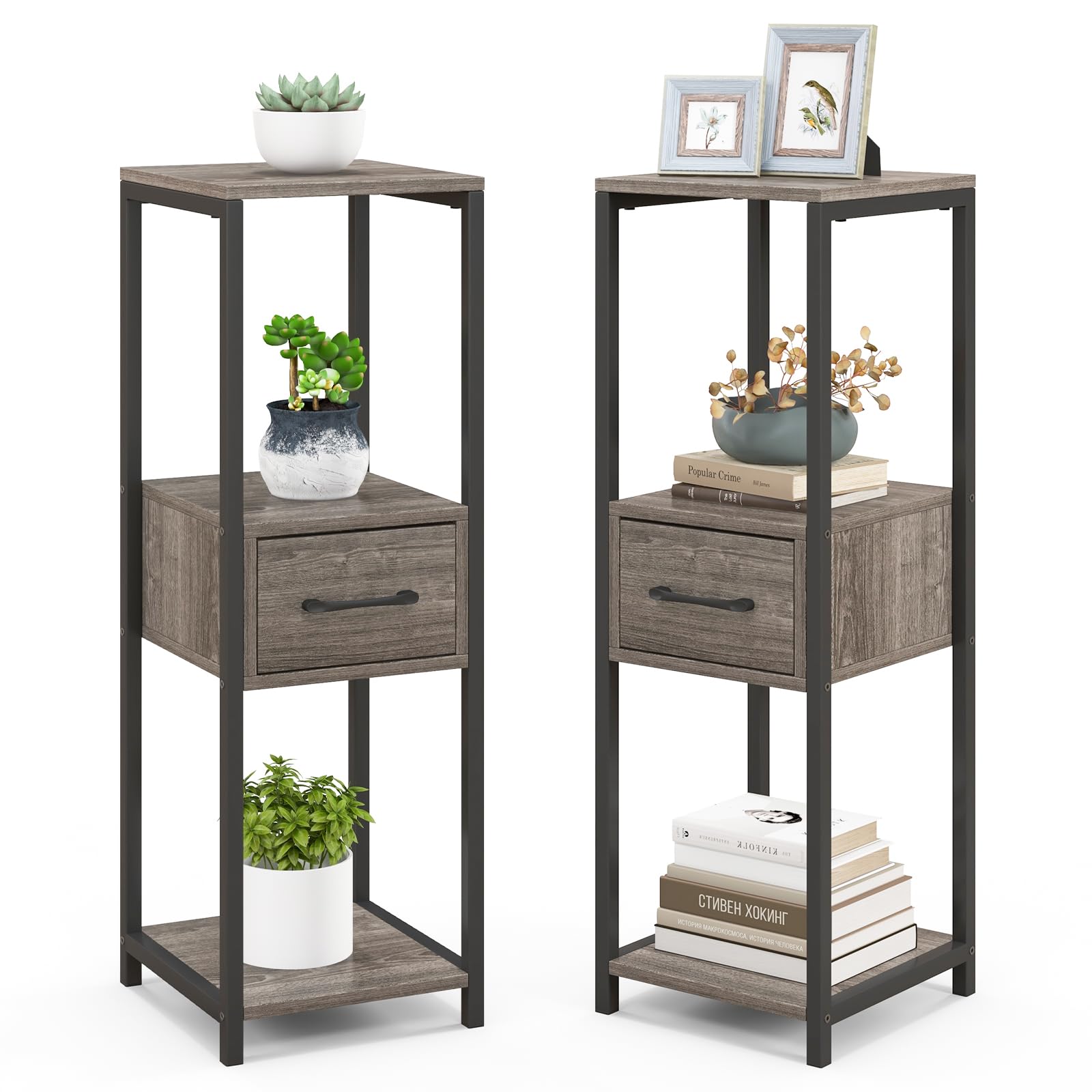 Giantex 3 Tier Tall Plant Stand Indoor, 36 Inch Corner Plant Holder with Drawer & Metal Frame 