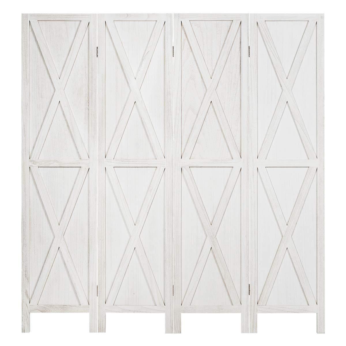 Giantex 4 Panel 5.6 Ft Wood Room Dividers, Freestanding Partition Decorative Screen