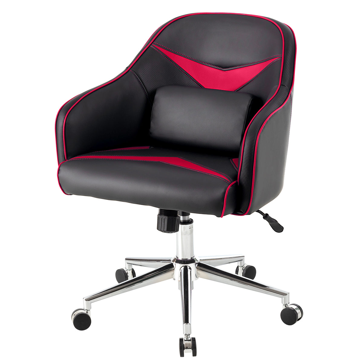 Giantex PU Leather Gaming Chair, Adjustable Height Mid-back Armchair w/ Massage Lumbar Pillow 