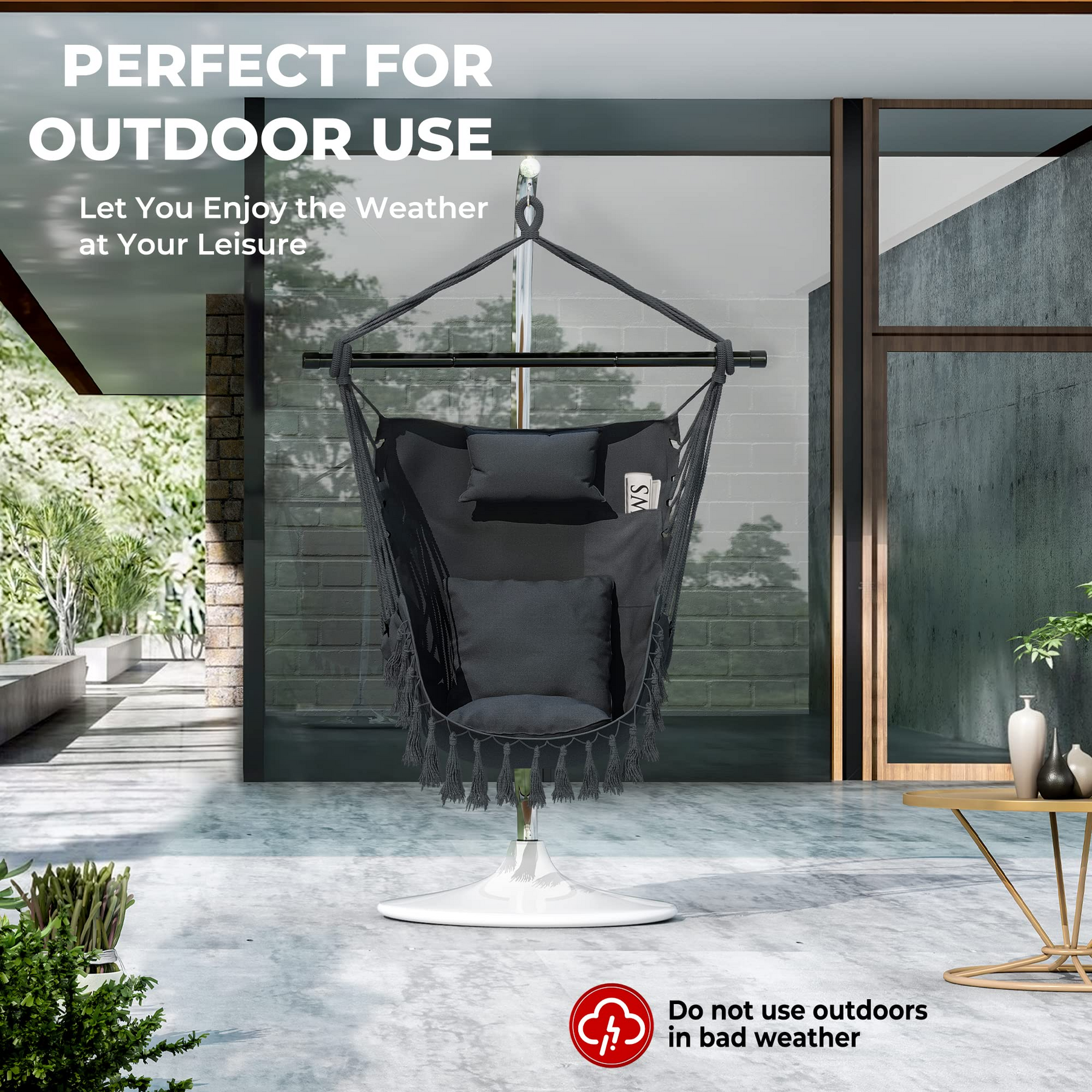 Hanging Chair Hammock Swing Chair - with Sturdy Steel Hanging Bar 