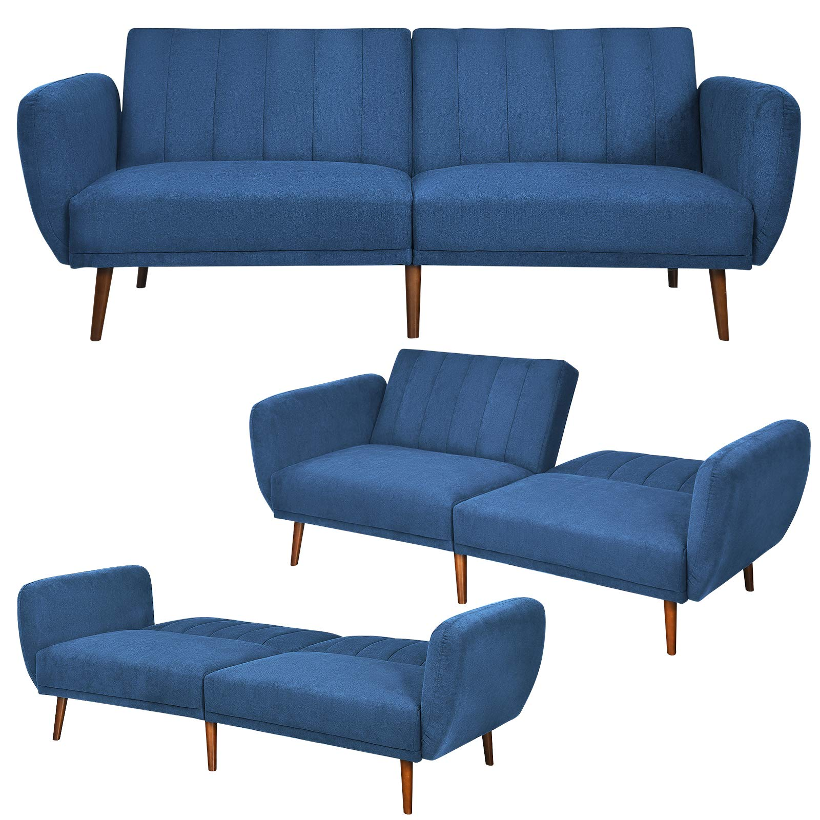 Giantex Foldable Futon Sofa Bed, Convertible Sofa Couch Upholstered Futon Sleeper Sofa with Pillow 
