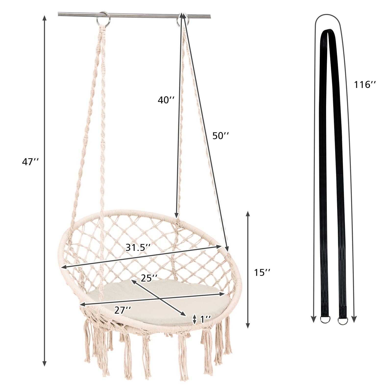 Giantex Hammock Chair Macrame Swing - Hanging Chair with Cushion and Hardware Kit, 330 LBS Weight Capacity 