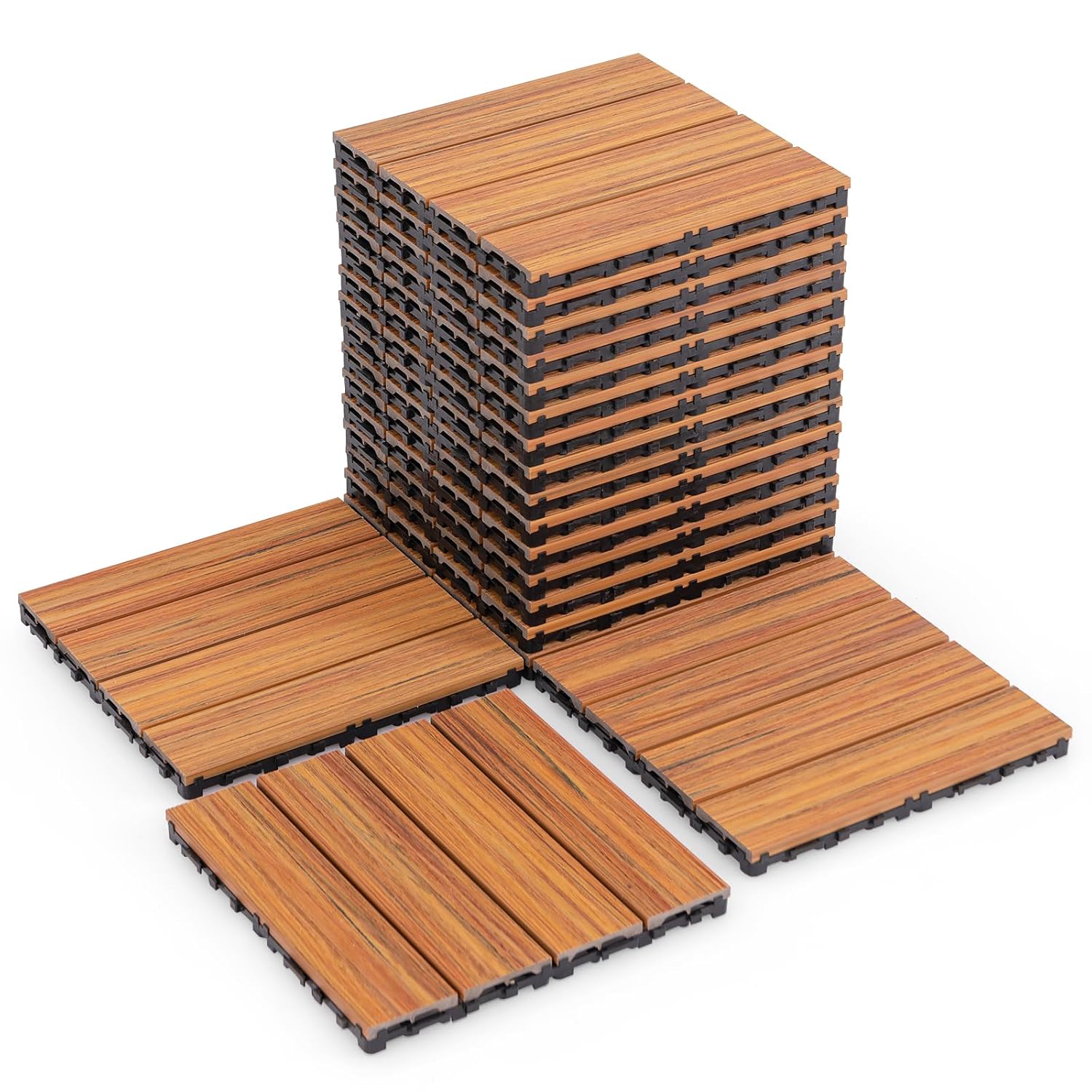 Giantex Interlocking Deck Tiles 18/36 Pack - 12" x 12" Weatherproof Composite Outdoor Flooring Covering 