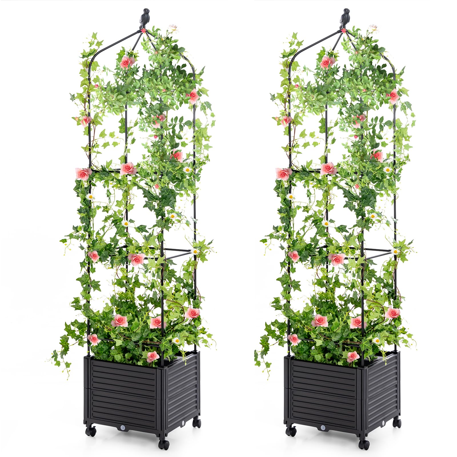 Giantex Raised Garden Bed with Tomato Cages, Obelisk & Bird Top 