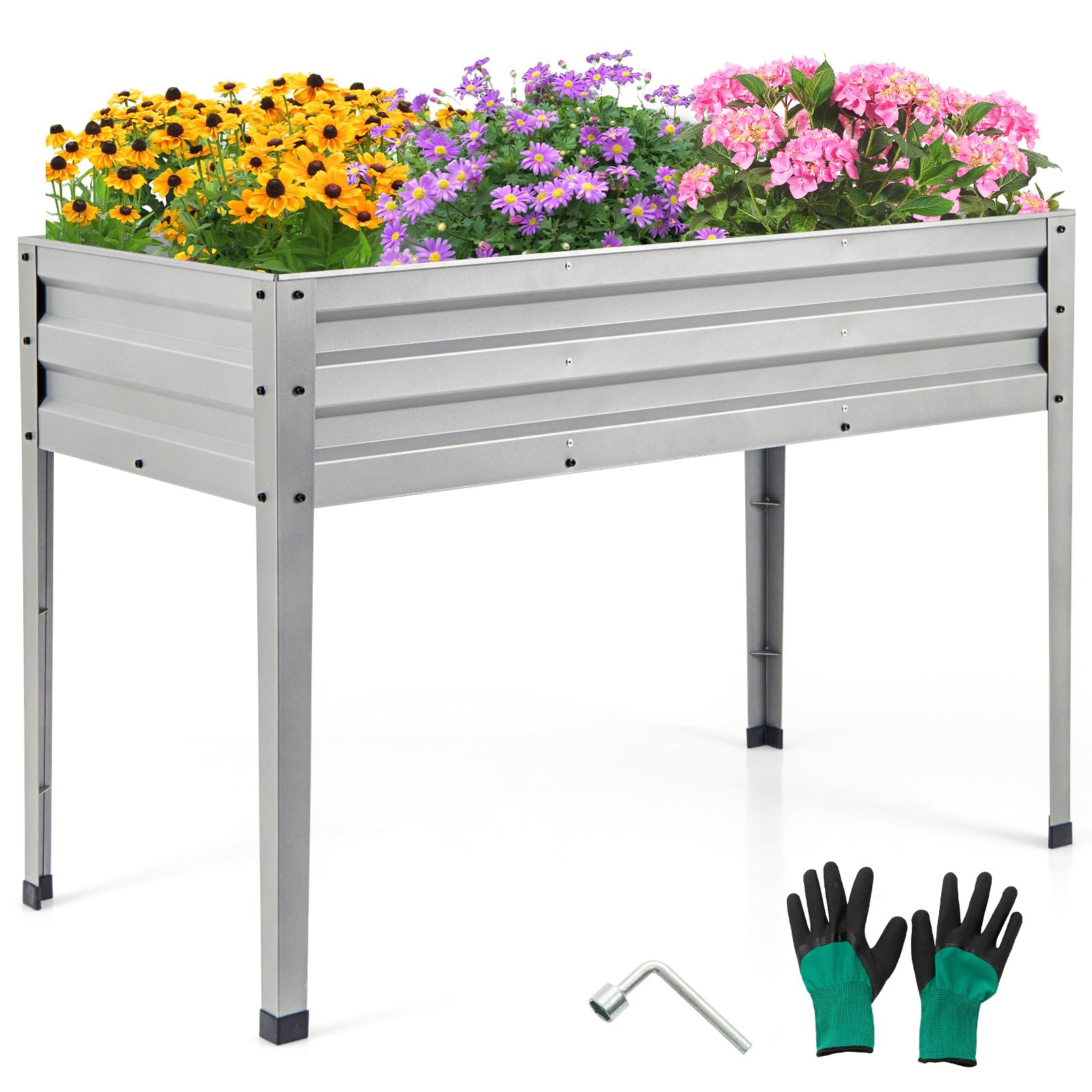 Giantex Raised Garden Bed with Legs, 46”x24”x32” Galvanized Steel Planter Box with Drainage Holes for Vegetables 
